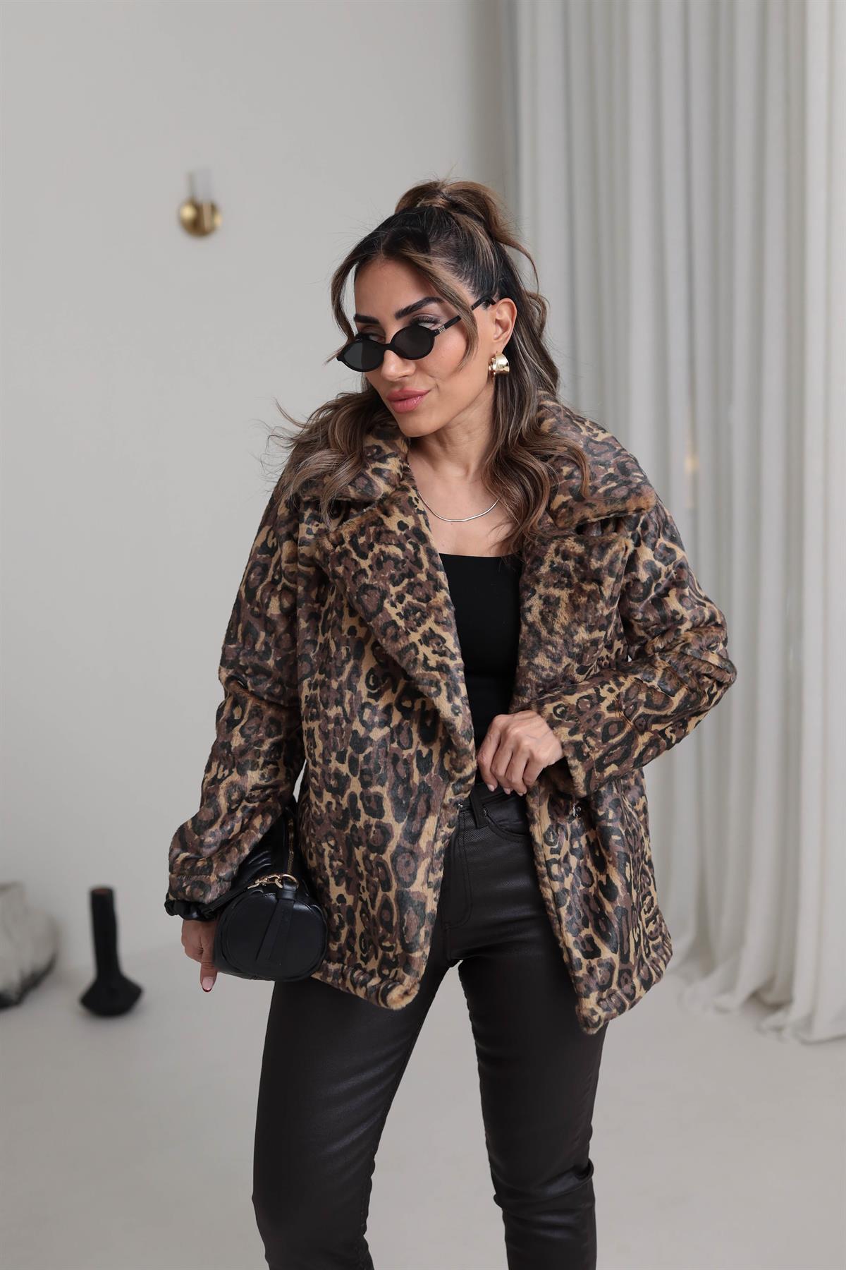 9547 Leopar Yumuşak Kürk Ceket LEOPAR