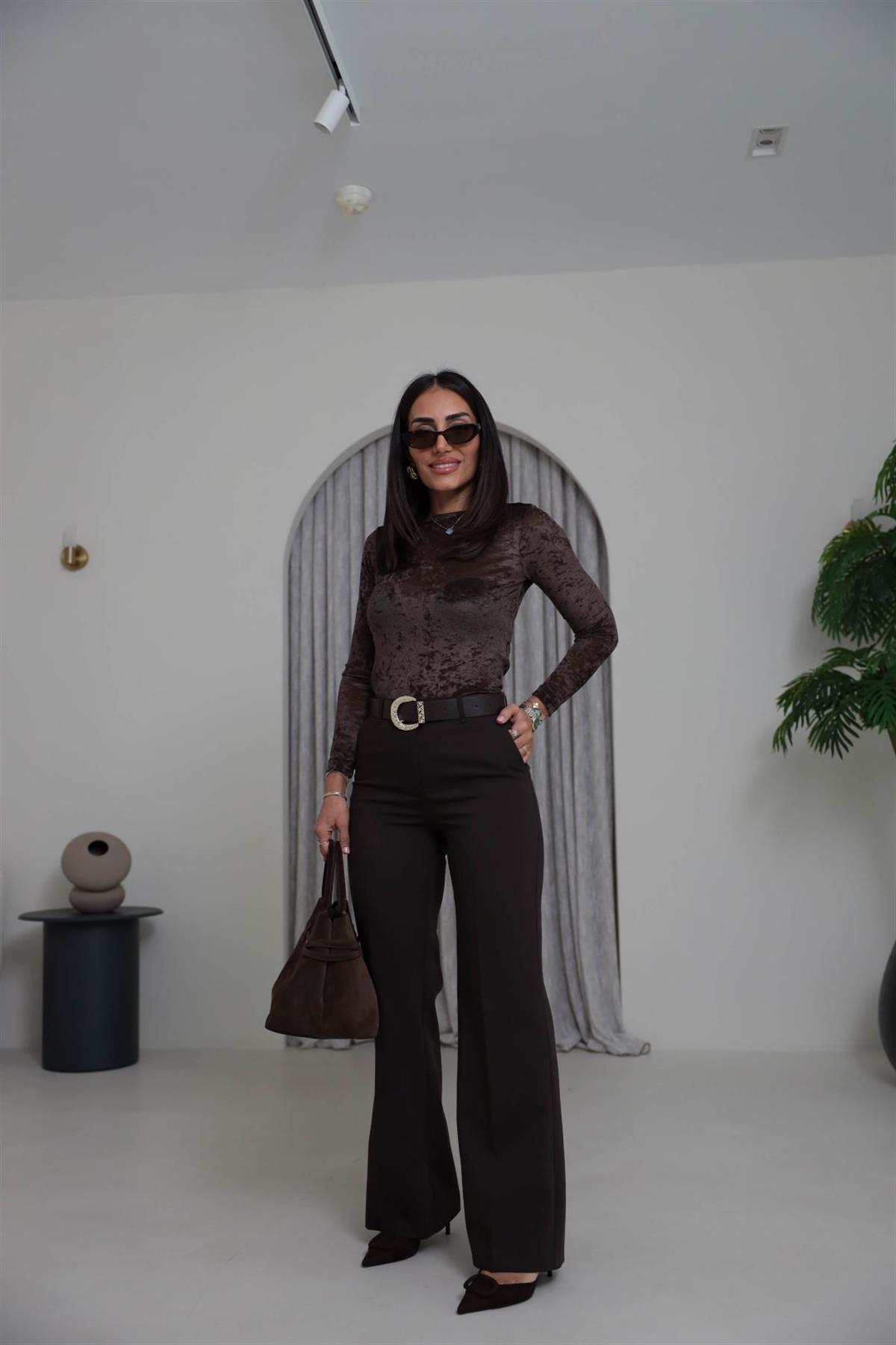 7038 Kemerli Palazzo Pantolon ACI KAHVE