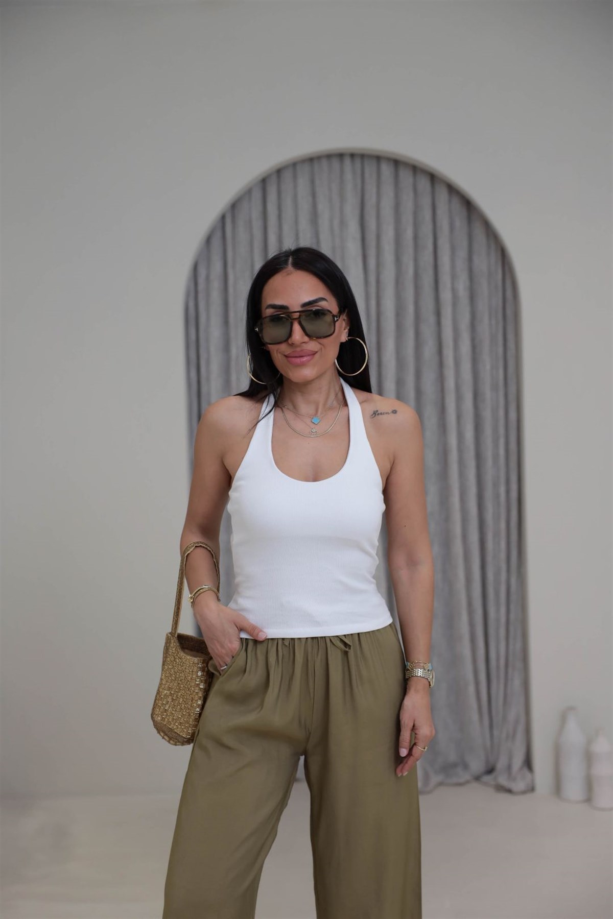 1052 Boyundan Geçmeli Pamuklu Top BEYAZ