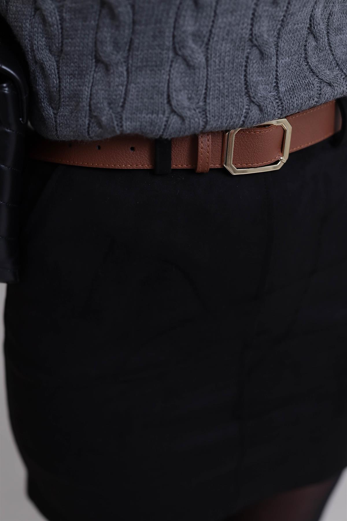 0093 Kemerli Mini Süet Etek SİYAH