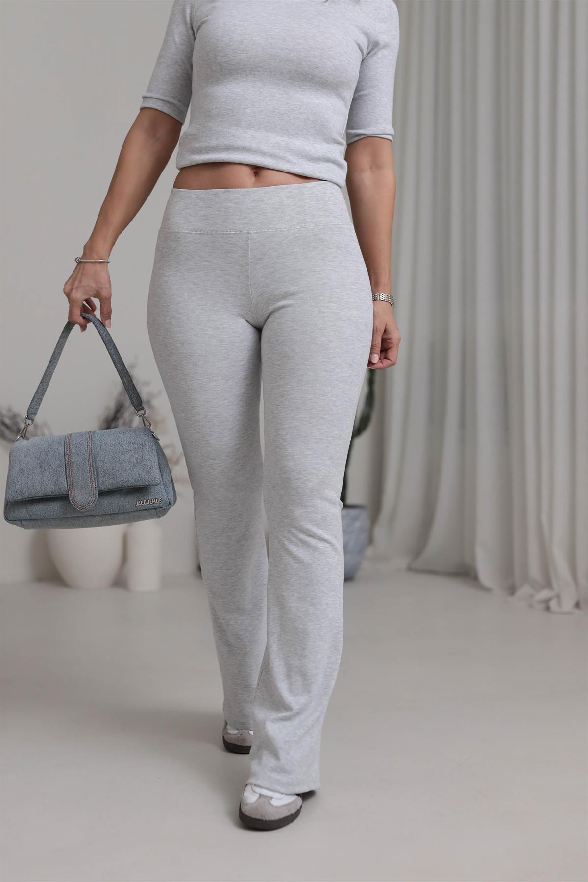 4135 Geniş Kemerli İspanyol Paça Pamuklu Pantolon GRİ MELANJ