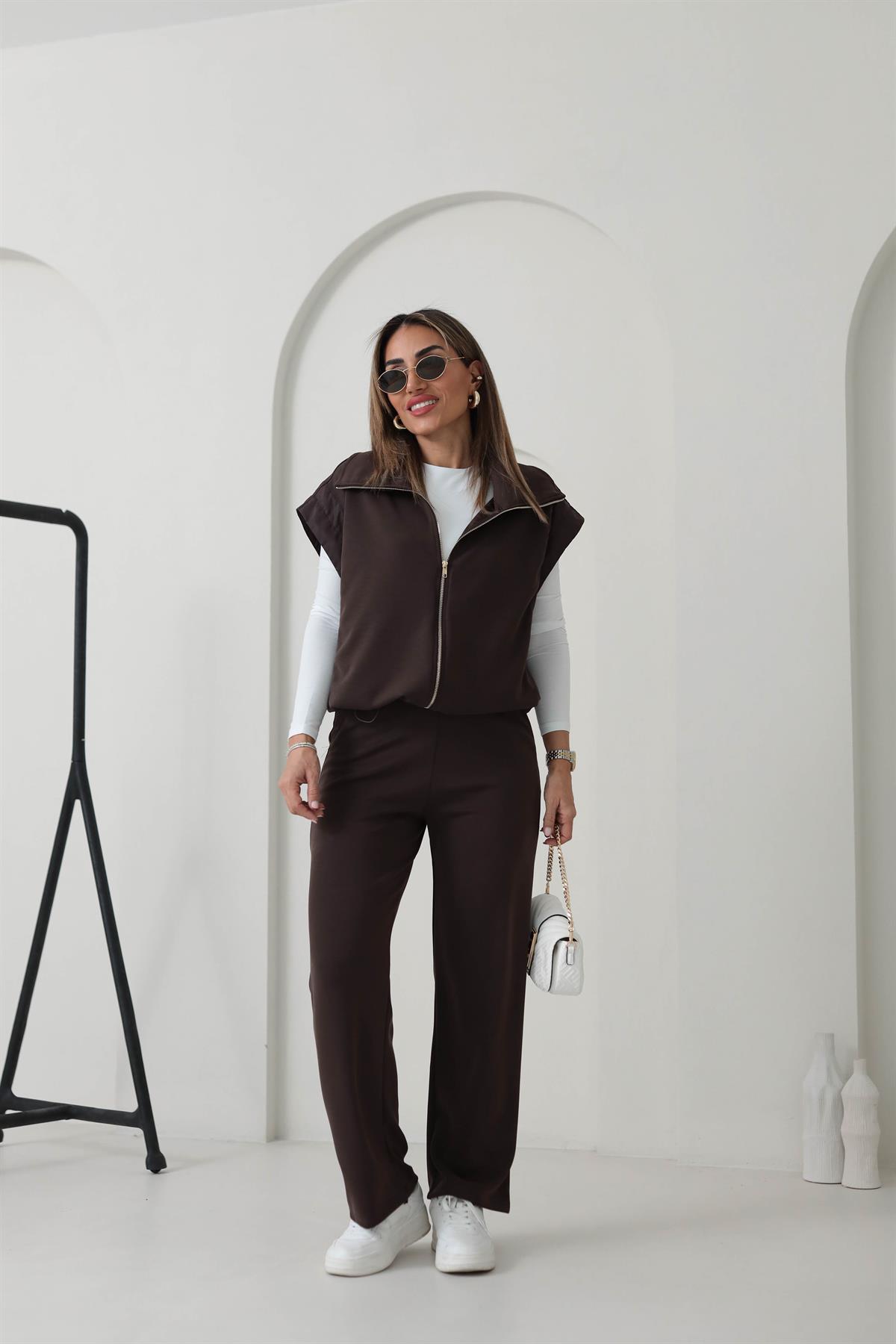 Ntwork Modal Yelekli Takım KAHVE