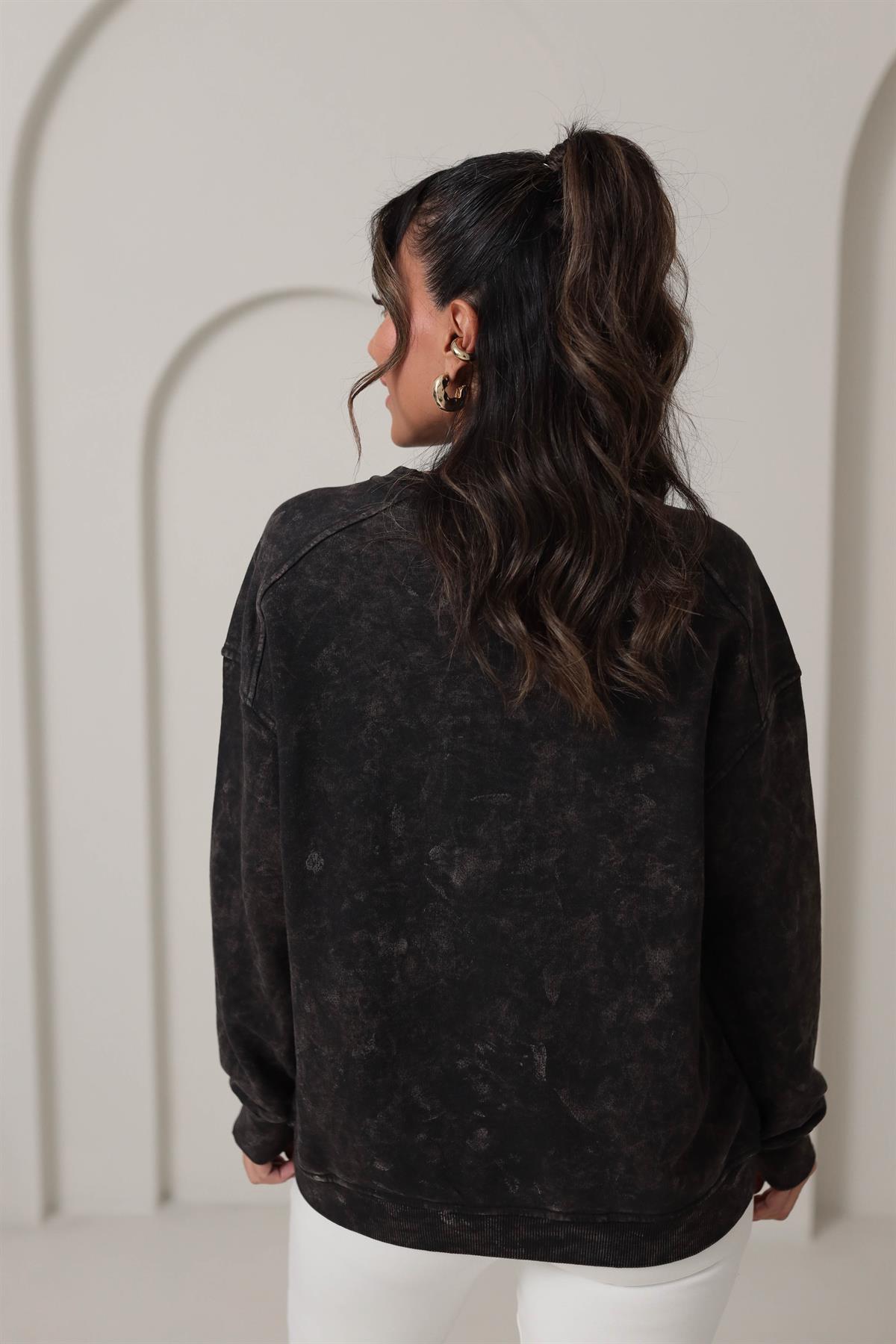 5536 Kaplan Figürlü Taş İşlemeli Sweatshirt ANTRASİT