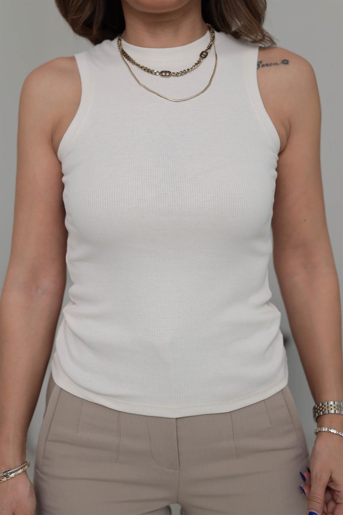 1125 Halter Yaka Pamuklu Atlet BEJ