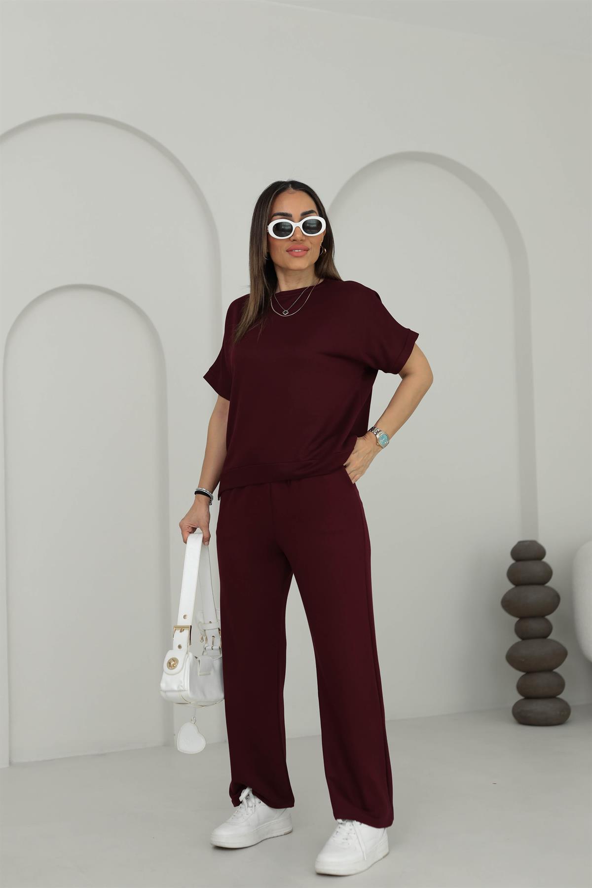 3183 Kısa Kol Modal Takım BORDO