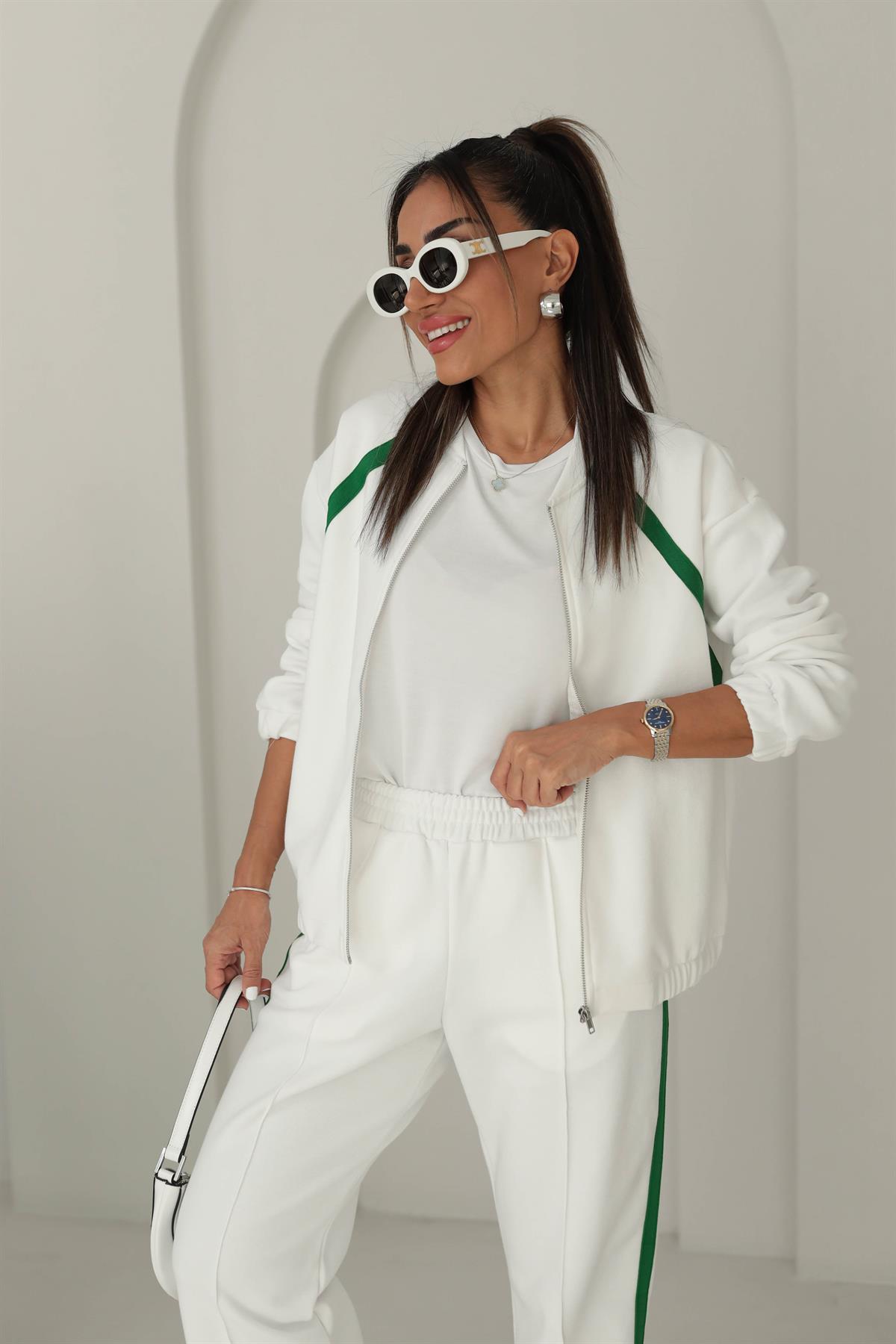 Pike Kumaş Şerit Detaylı Takım BEYAZ