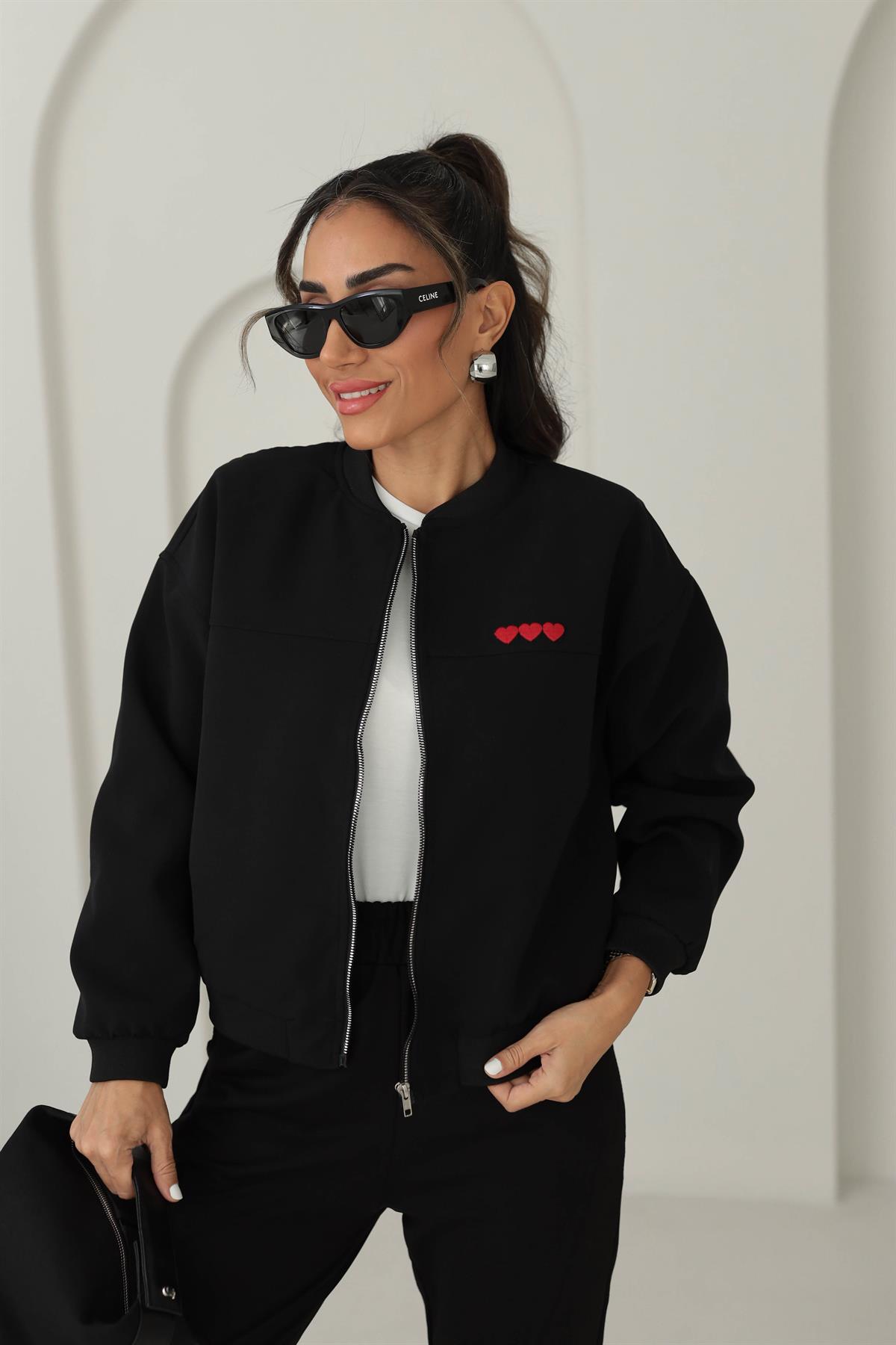 5303 Kalp Nakışlı Bomber Ceket