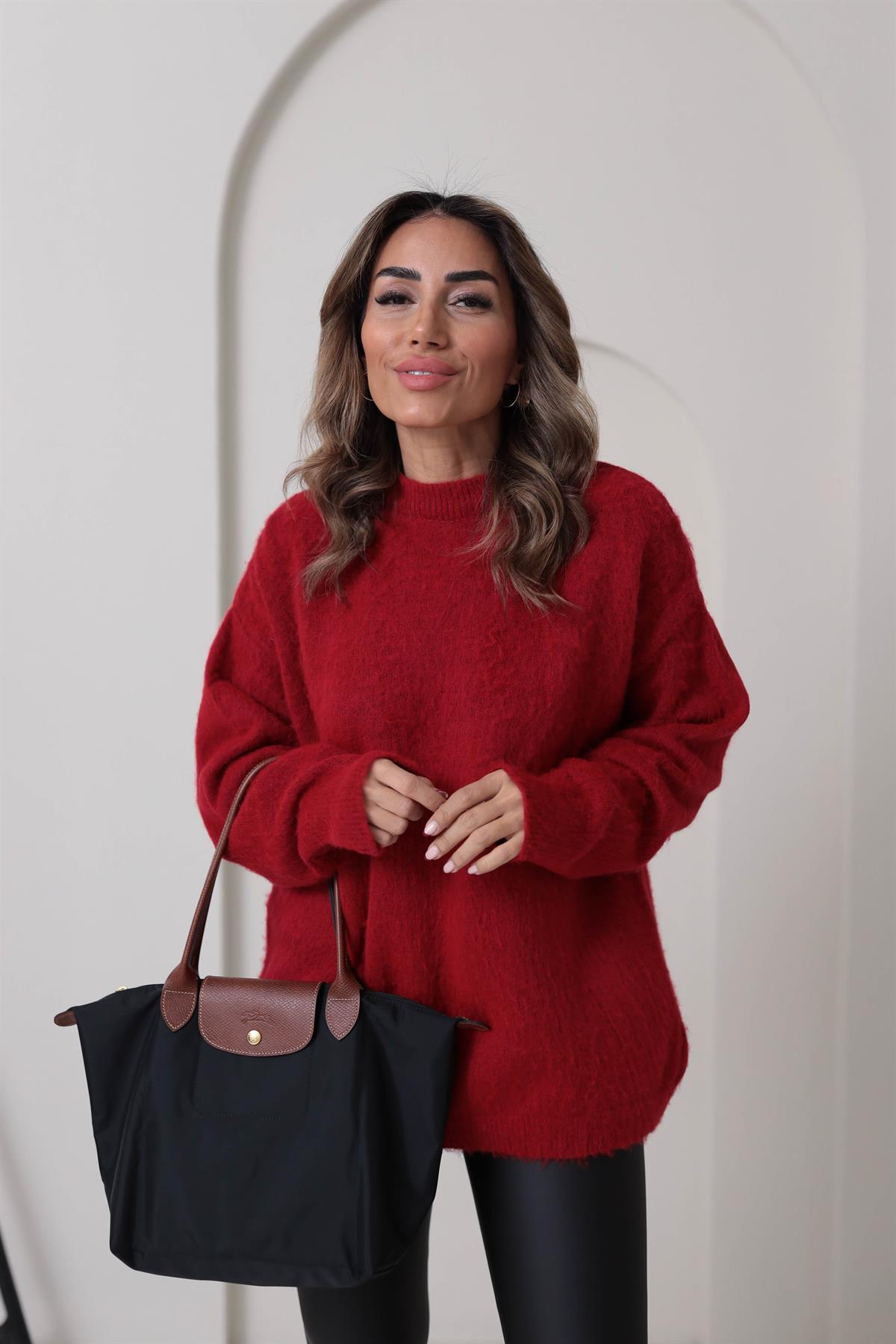 Bisiklet Yaka Yumoş Triko KIRMIZI