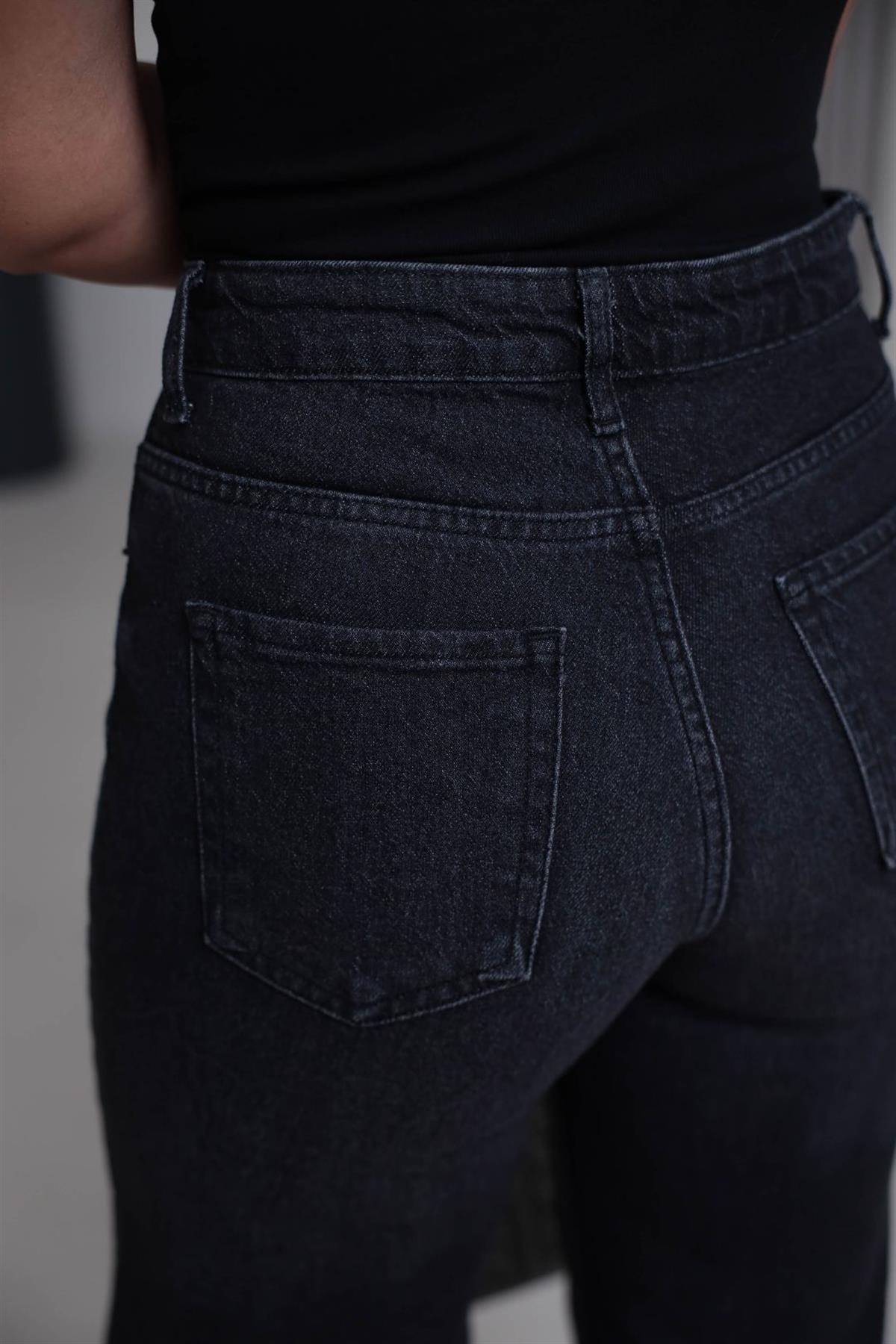 Yüksek Bel Wide Leg Jean YIKAMALI SİYAH