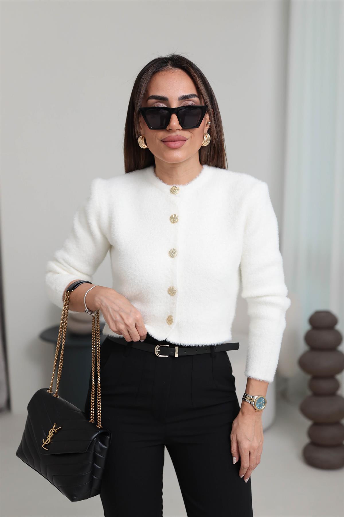 580 Bisiklet Yaka Yumoş Hırka EKRU