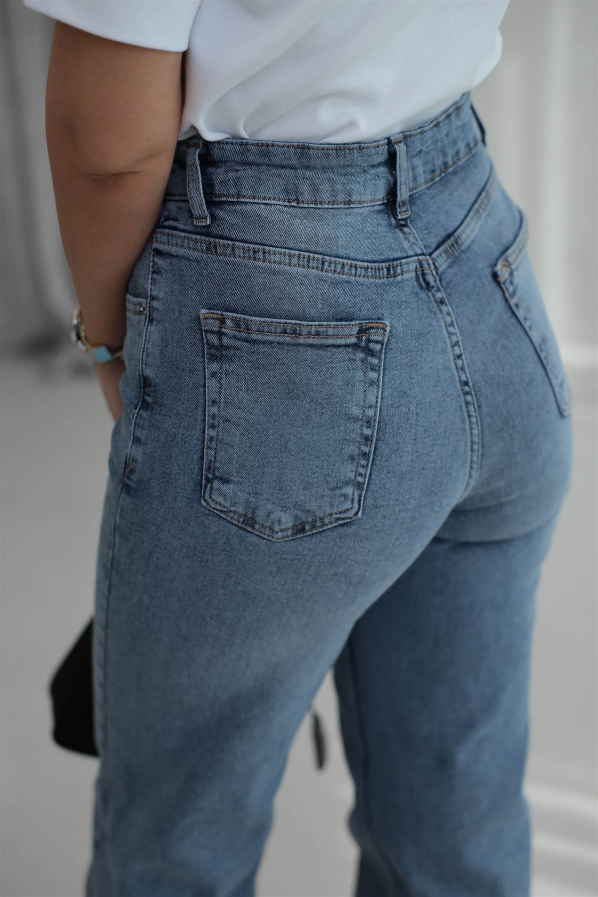 1071 Yüksek Bel Dökümlü Palazzo Jean TİNTLİ MAVİ