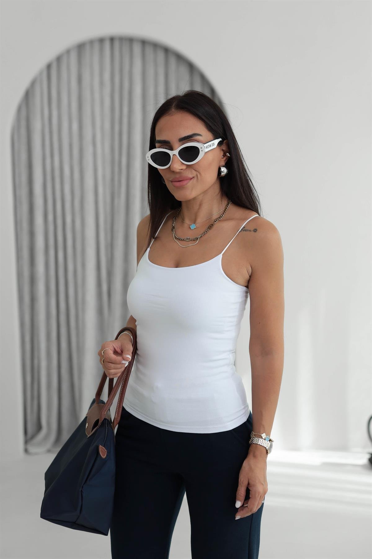 1006 İp Askılı Uzun Atlet BEYAZ