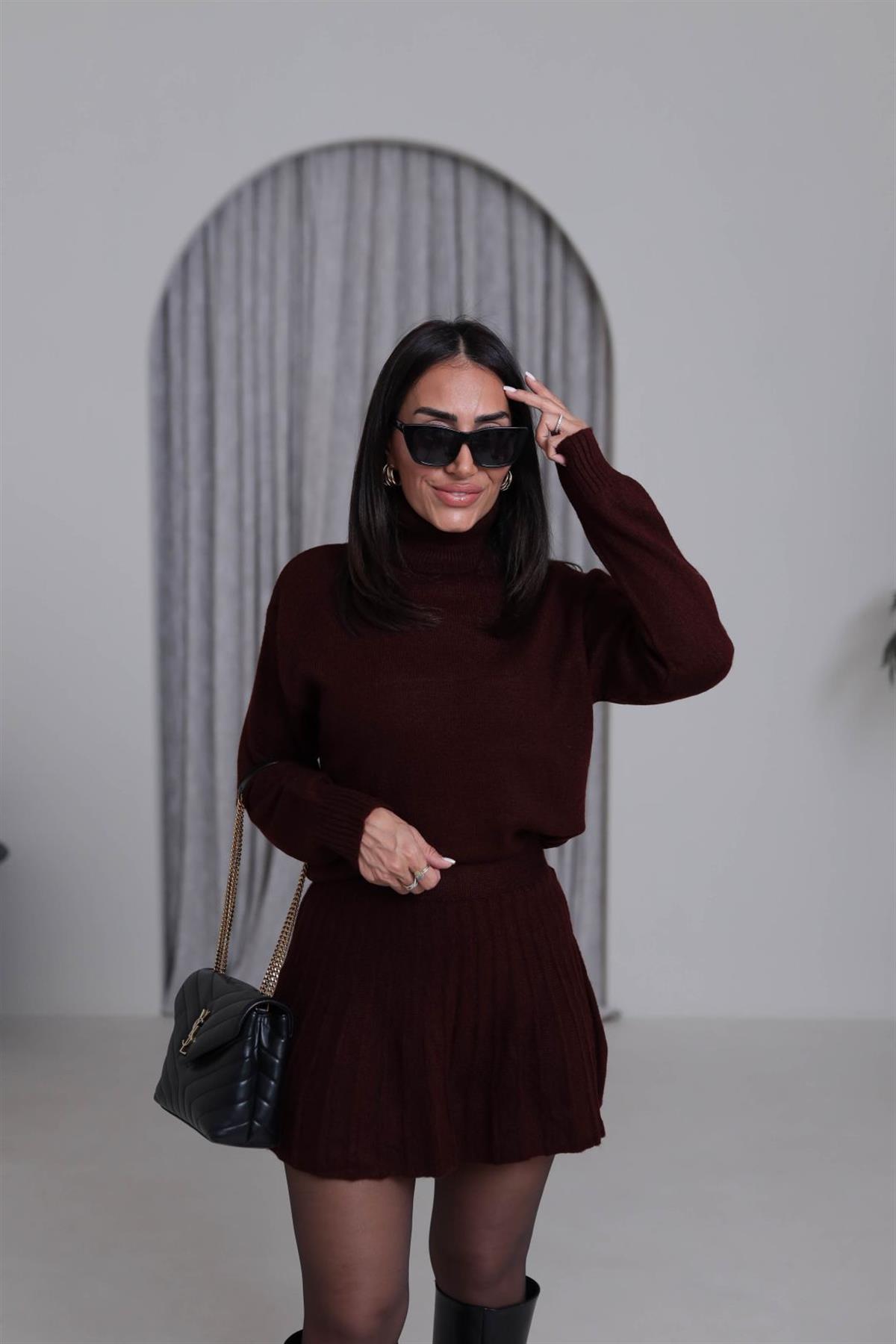 5139K Balıkçı Yaka Etekli Triko Takım BORDO