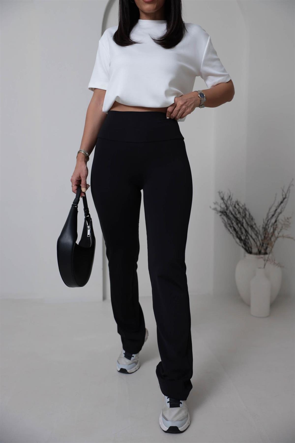 8515 Oys Şardonlu Flare Pantolon SİYAH