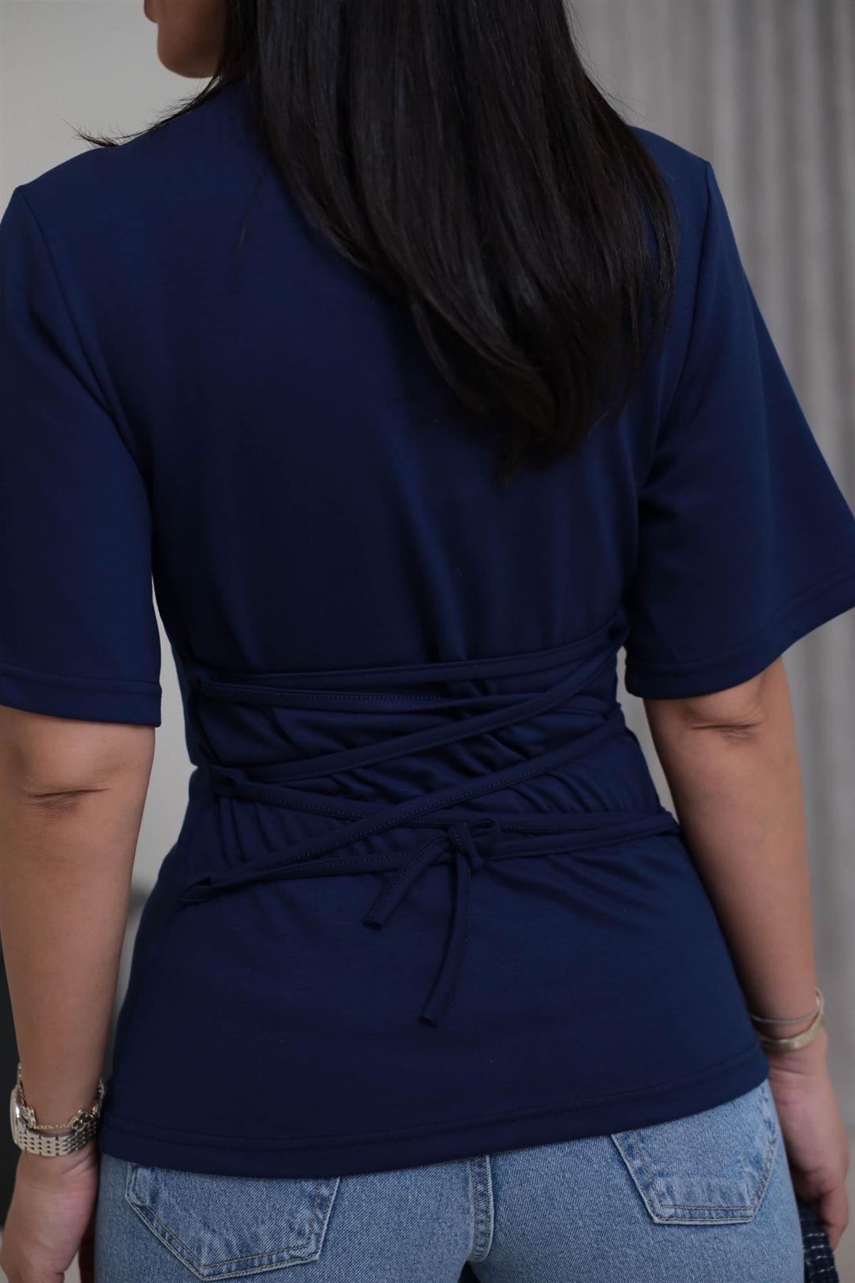 4238 Arkadan Bağlamalı Modal Tshirt LACİVERT