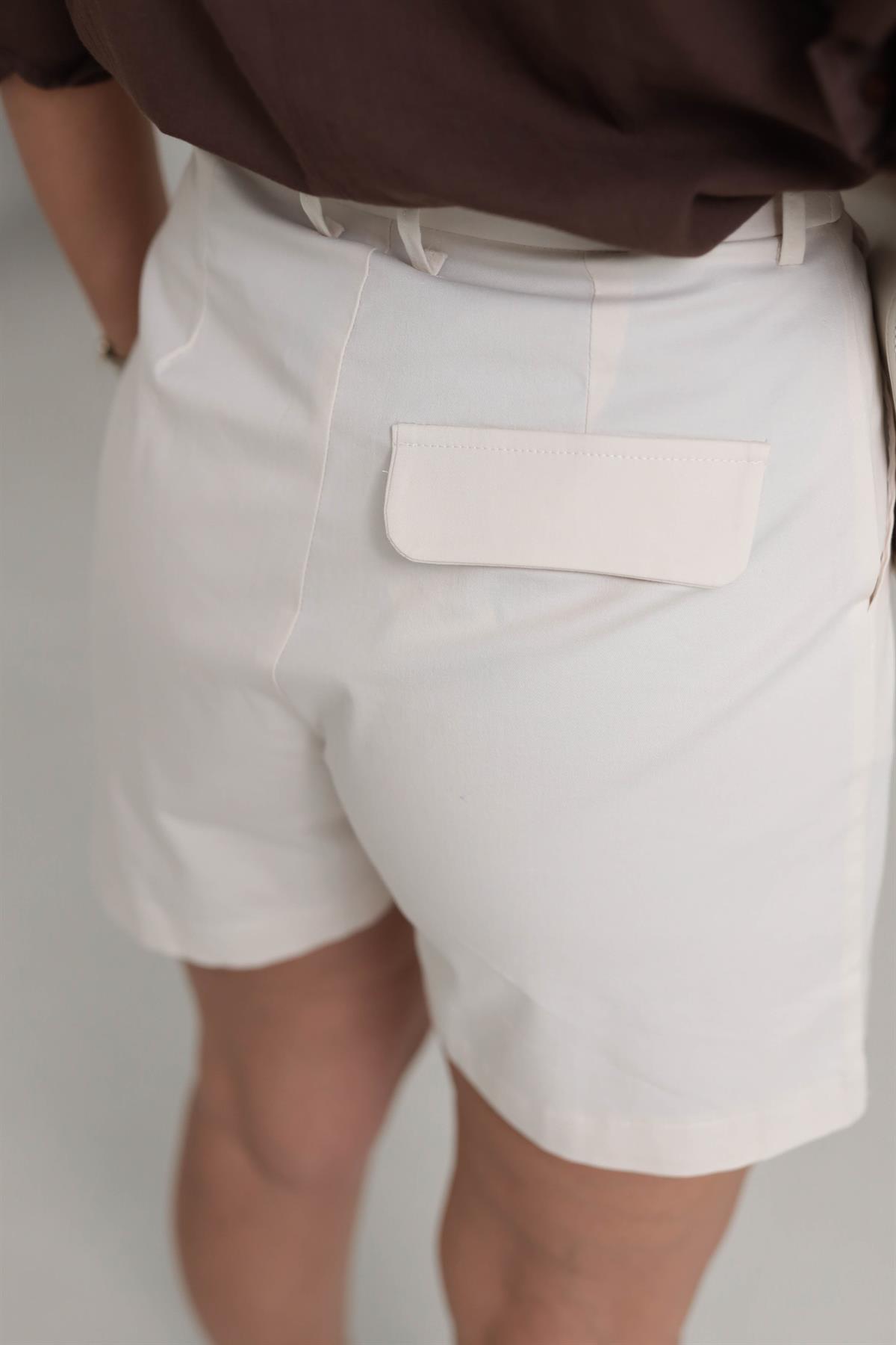 5021 Cep Kapaklı Yüksek Bel Şort AÇIK BEJ