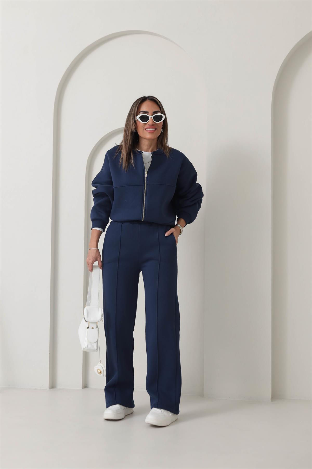 Fermuarlı Çimalı 3iplik Şardonlu Takım LACİVERT