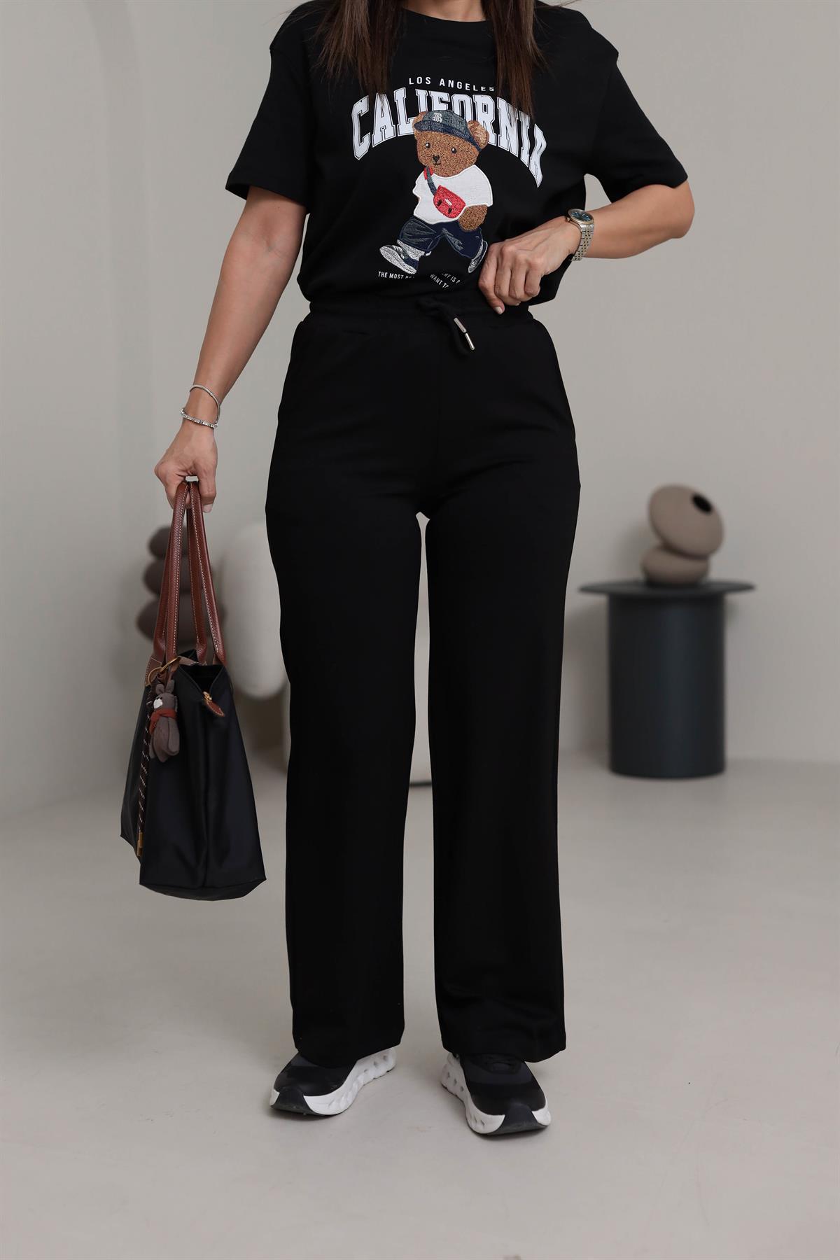 0016 Modal Kumaş Bel Lastikli Palazzo Eşofman Altı SİYAH