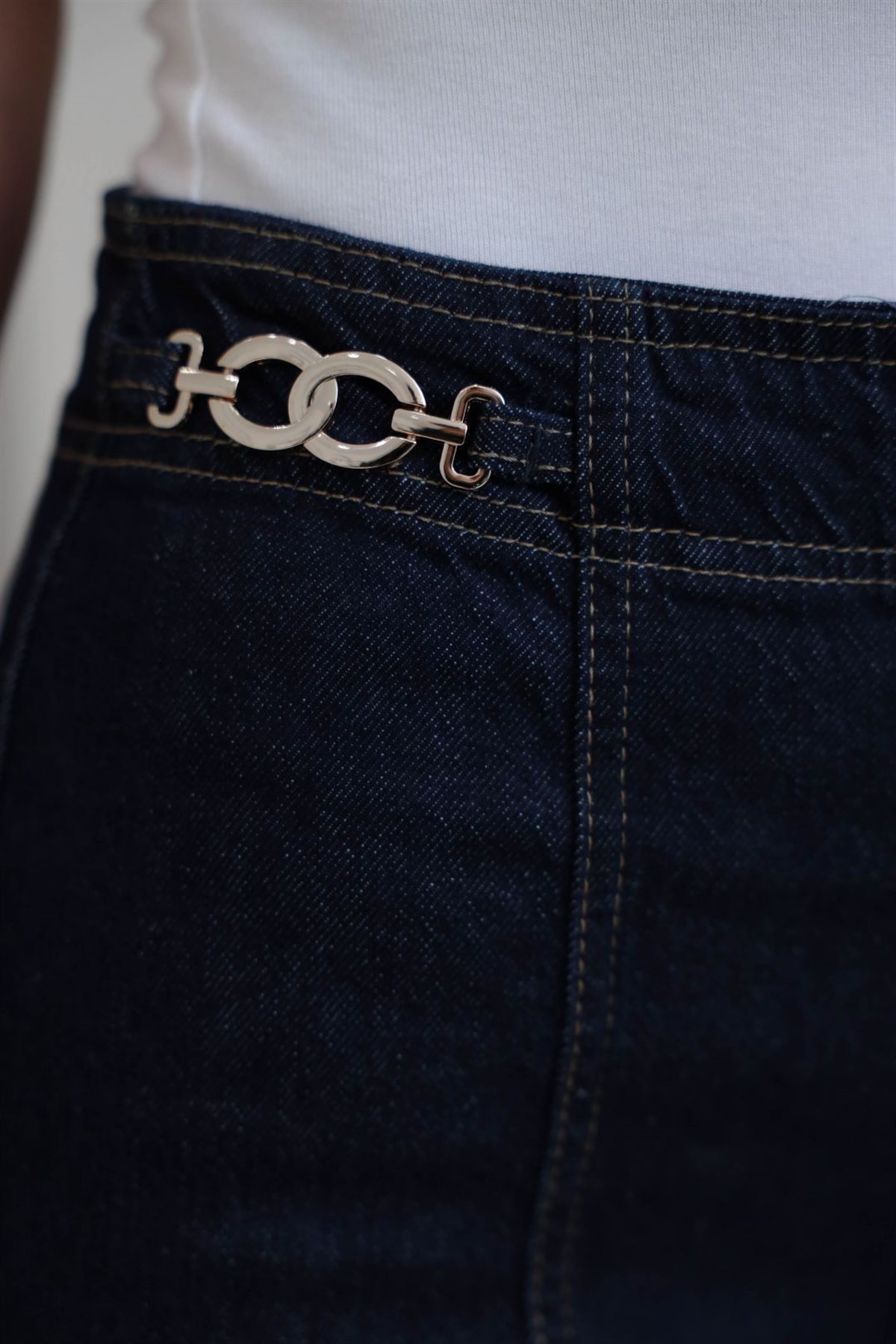 1046 Beli Aksesuar Detaylı Palazzo Jean LACİVERT