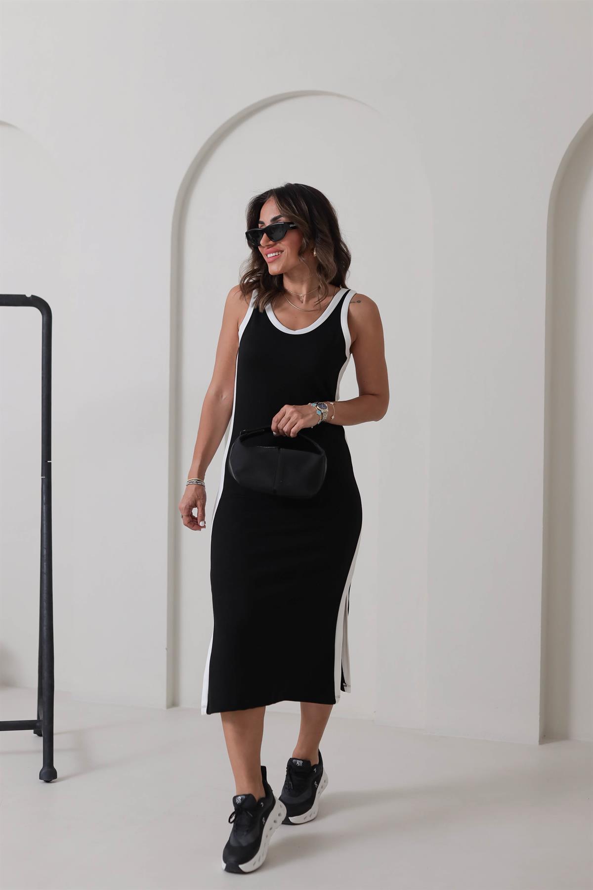 Oys Biyeli Askılı Modal Kumaş Elbise SİYAH