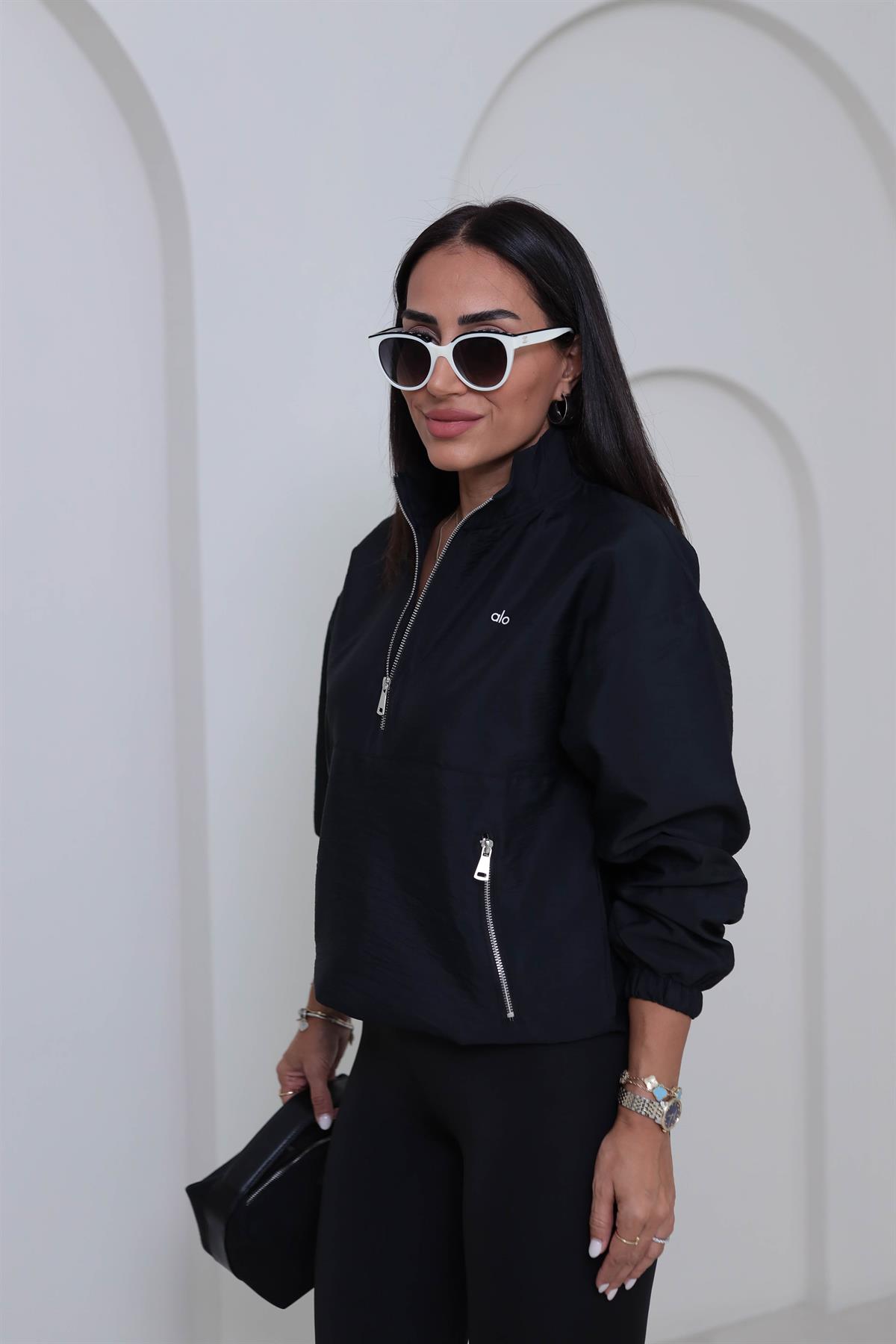 2120 Yazı Baskılı Rahat Paraşüt Sweatshirt SİYAH