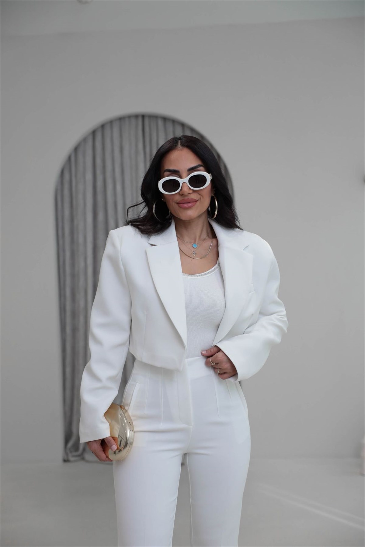 9704 Vatkalı Kısa Ceket EKRU