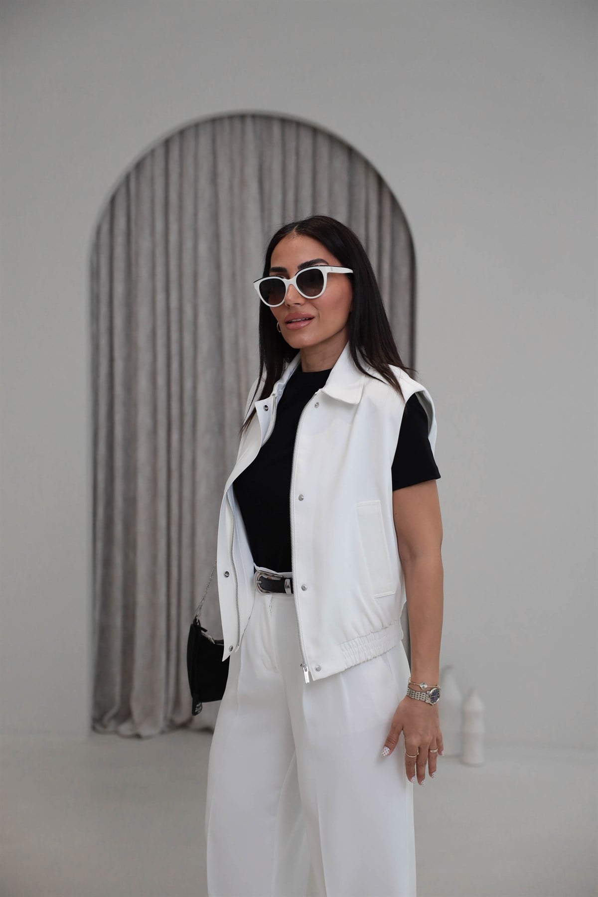 7560 Bel Lastikli Gizli Fermuarlı Modern Kesim Yelek EKRU