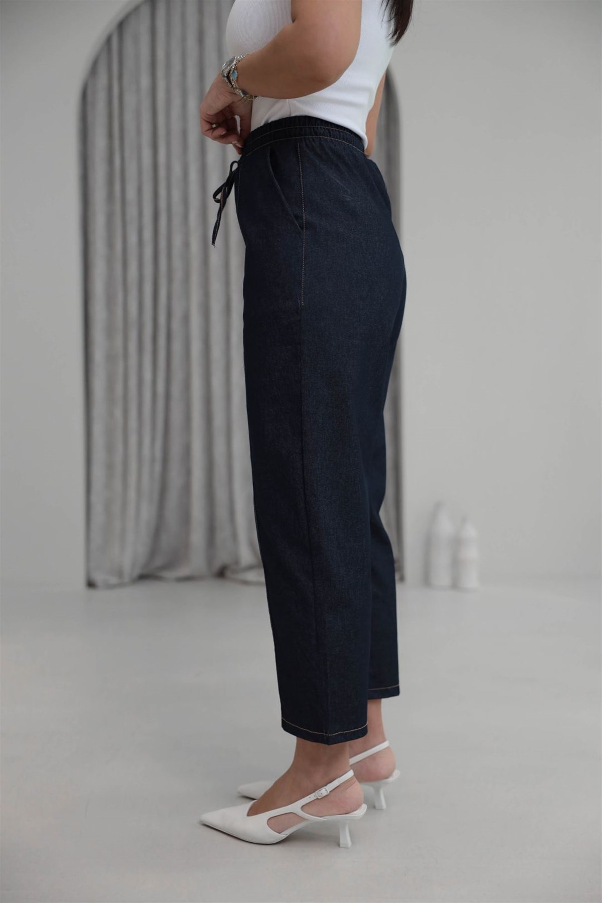 1811 Bel Lastikli Full Likralı Havuç Pantolon LACİVERT