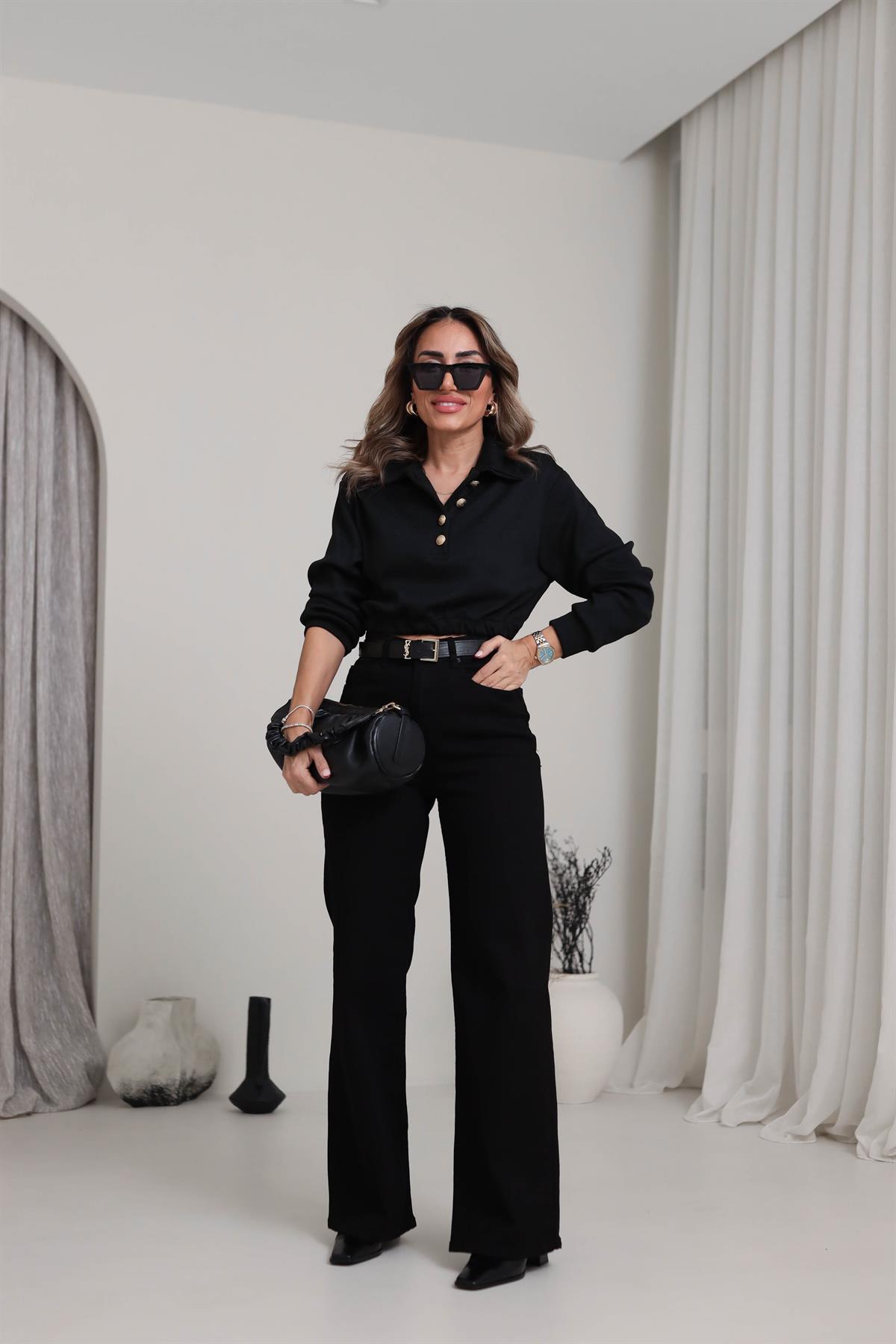 4003 Gold Düğmeli Triko SİYAH