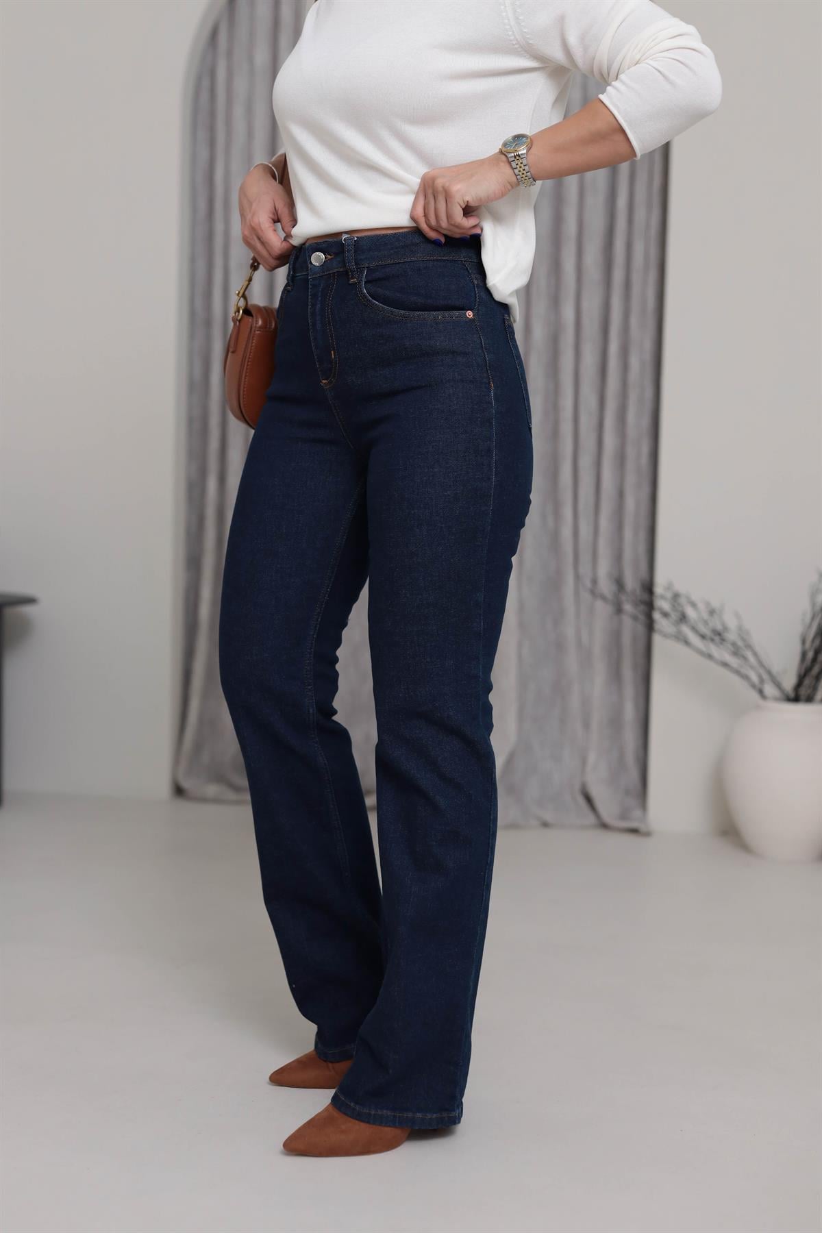 5597 Geniş Paça Likralı Kot Pantolon LACİVERT