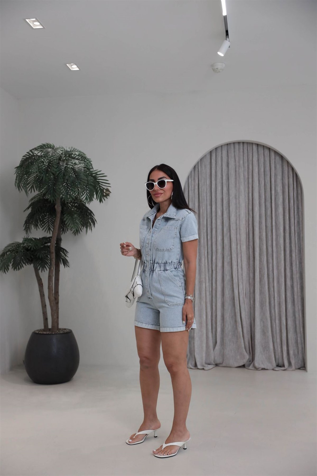 4024y Lastik Detaylı Salopet Tulum BUZ MAVİ
