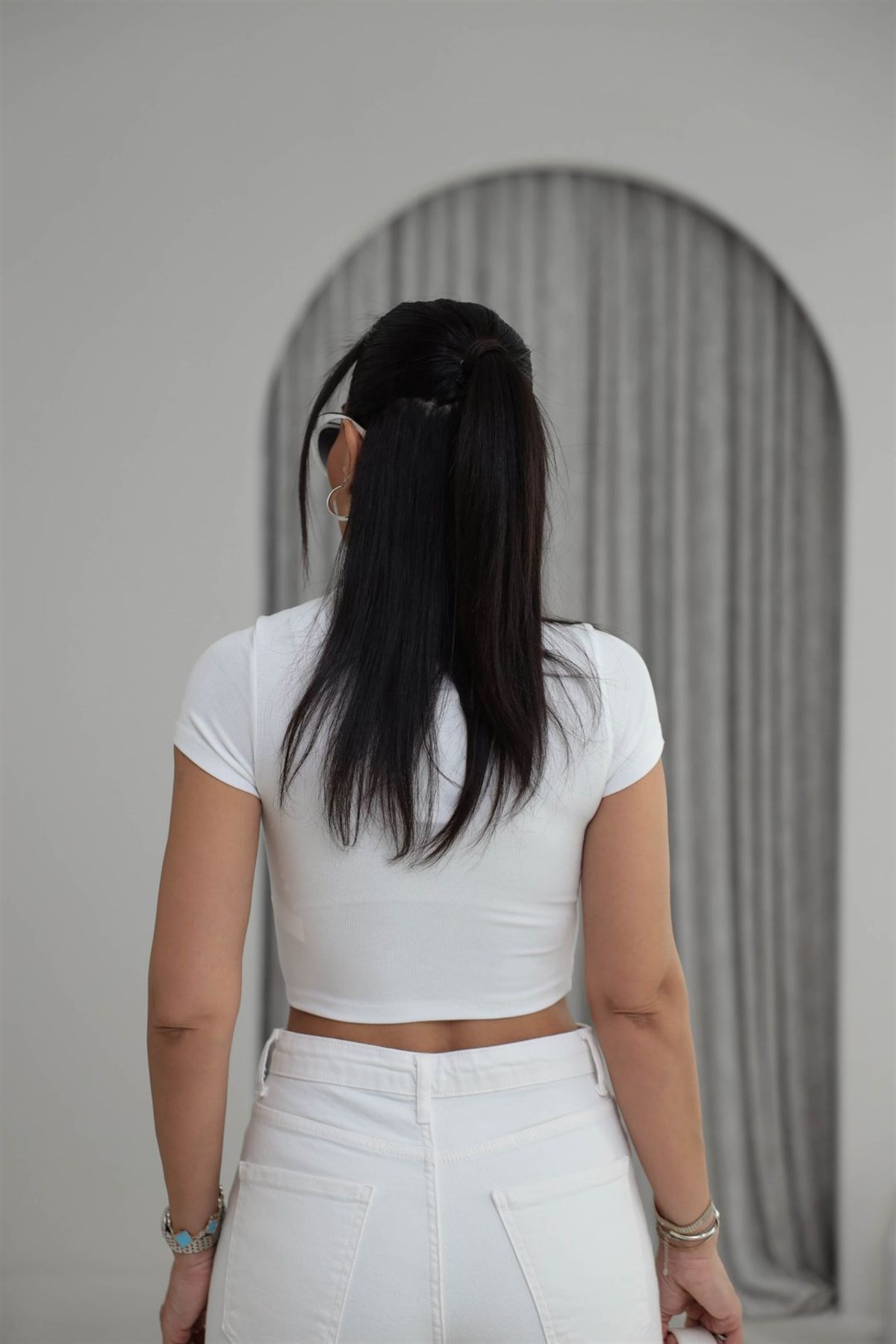 1104 Modal Crop Tshirt BEYAZ