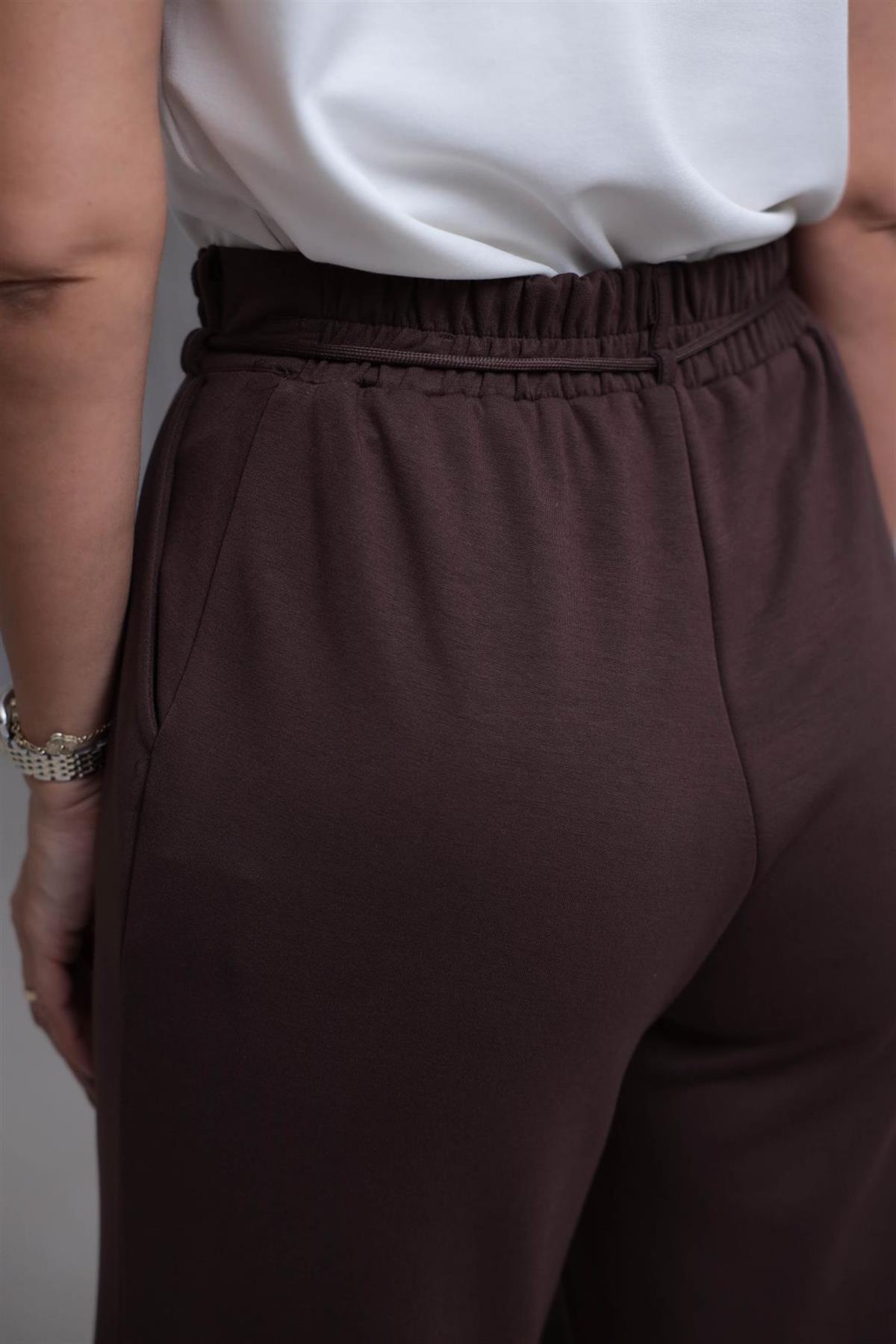8009 Bel Lastikli İp Kemerli Oys Modal Pantolon KAHVE