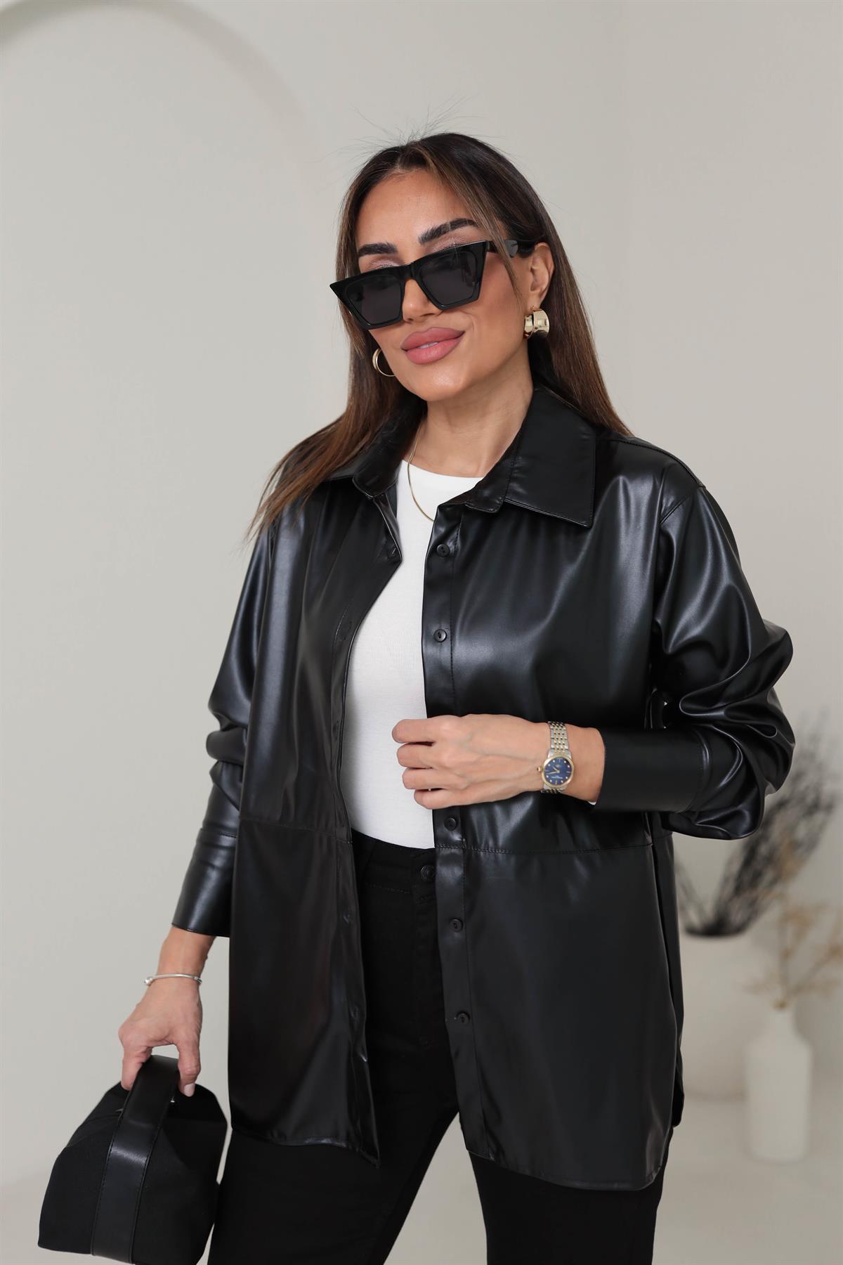 1208 Deri Gömlek SİYAH