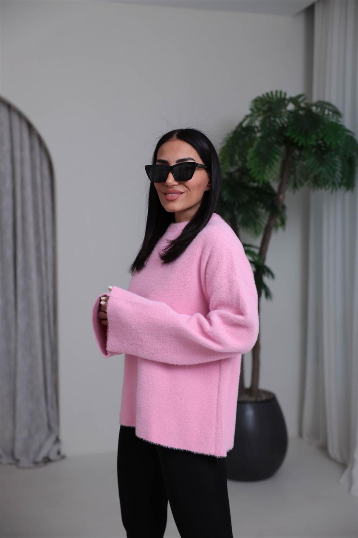 5256 Bisiklet Yaka Angora Triko PEMBE