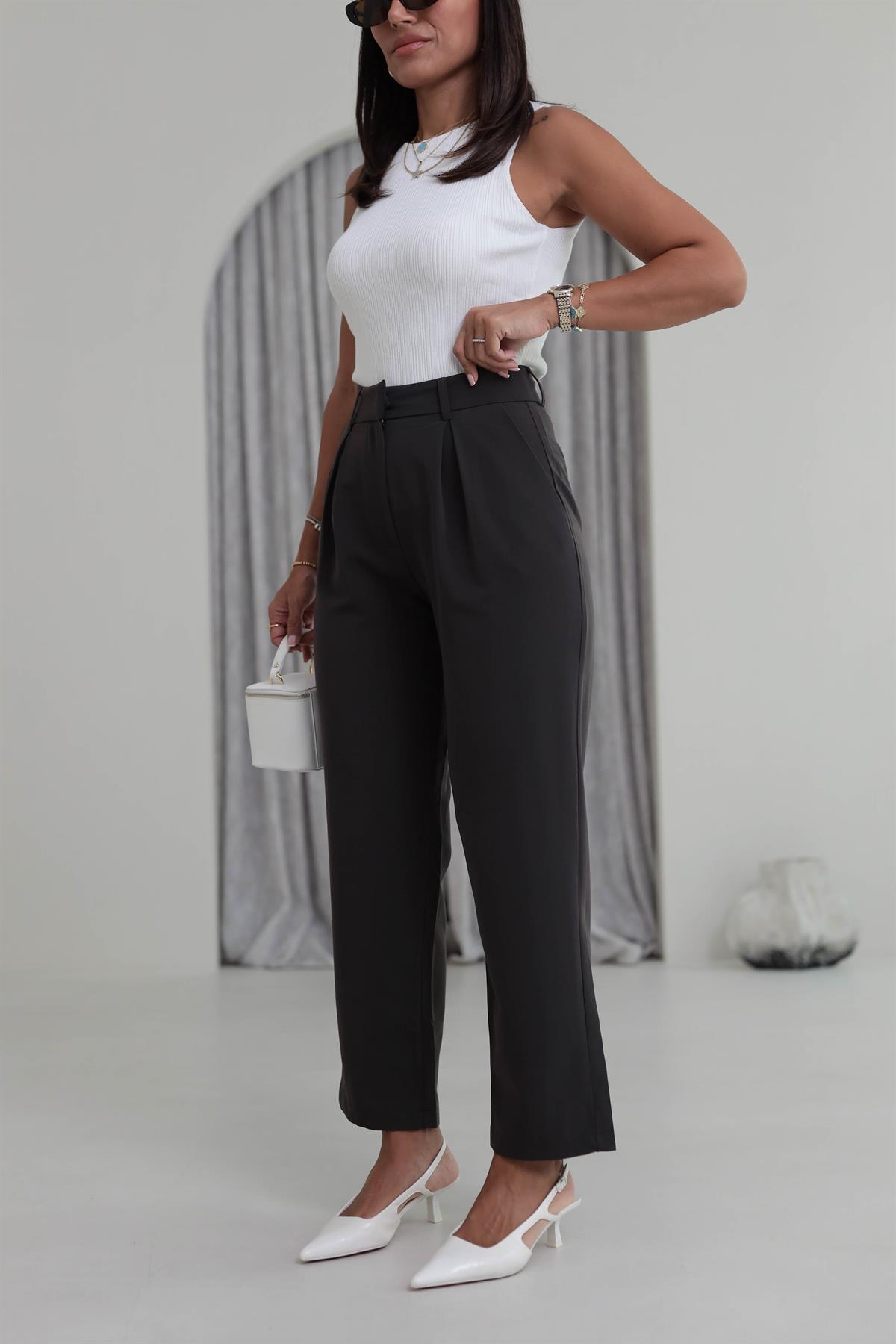 1207 Pile Detaylı Havuç Pantolon KOYU KAHVE