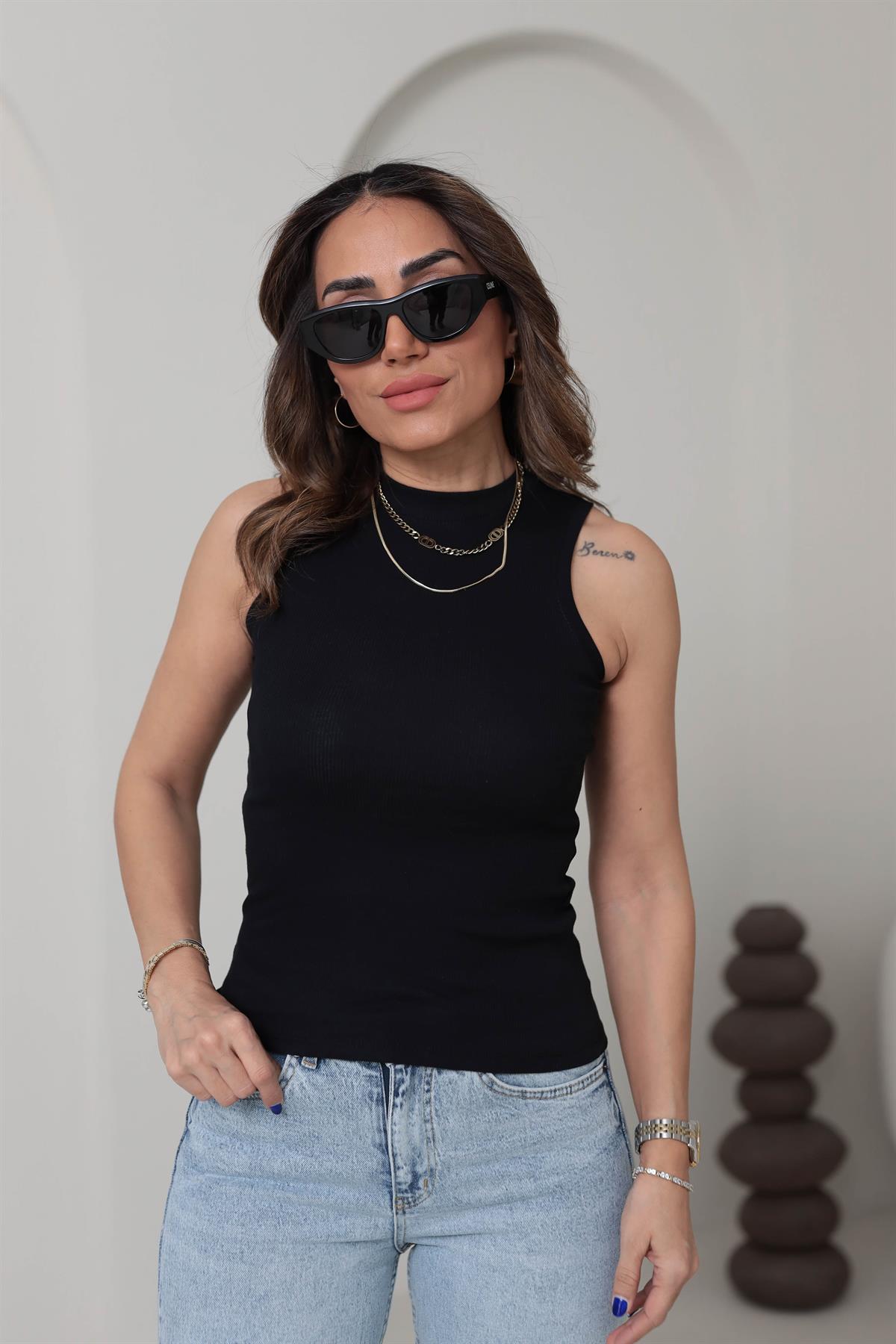 1125 Halter Yaka Pamuklu Atlet SİYAH