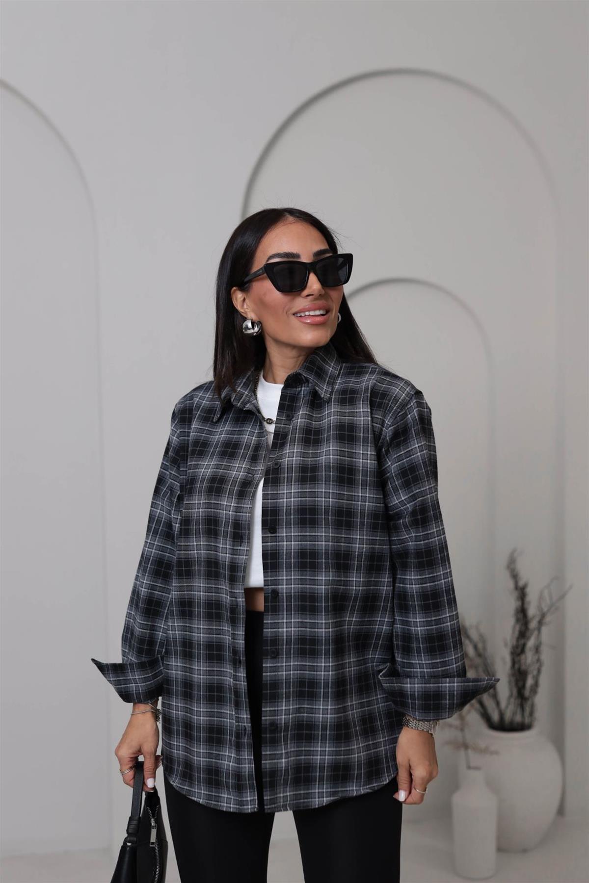 6835 Oversize Kareli Oduncu Gömlek GRİ