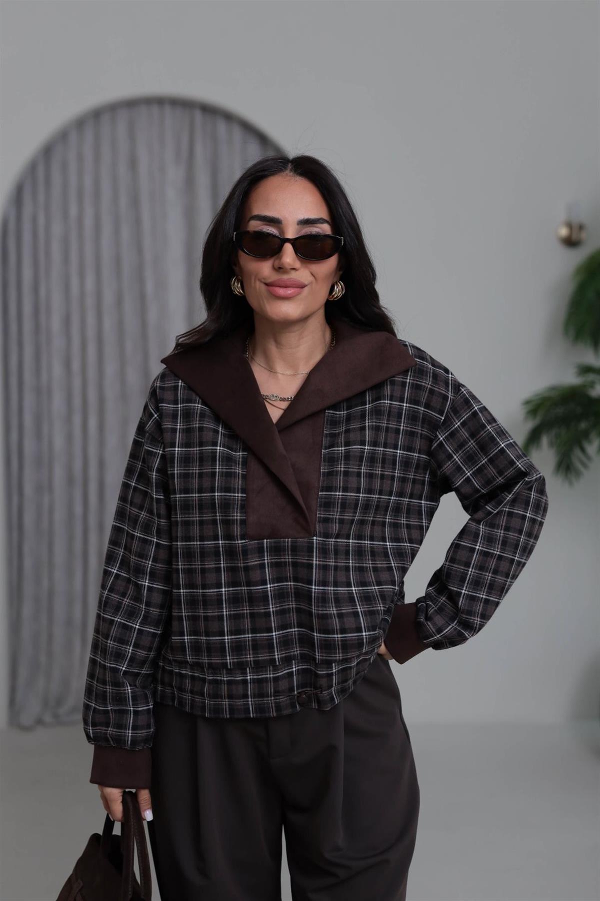 6905 Süet Garnili Sweatshirt ACI KAHVE