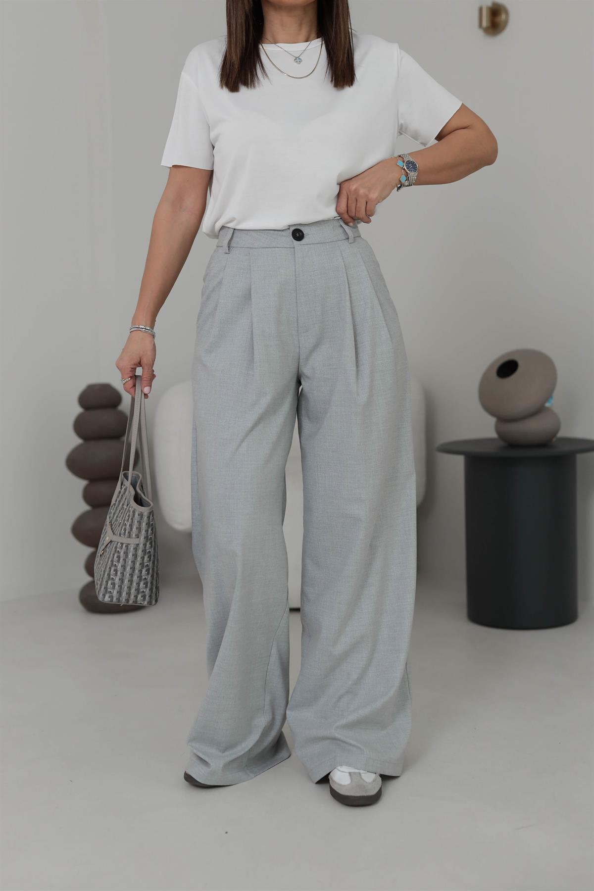 0997 Pensli Palazzo Pantolon AÇIK GRİ