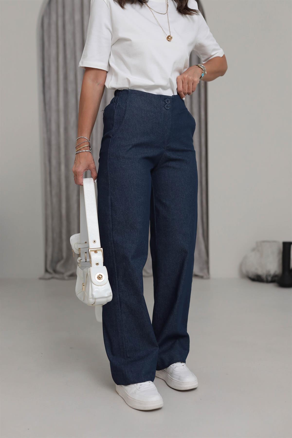 9953 Yüksek Bel Likralı Kumaş Pantolon LACİVERT