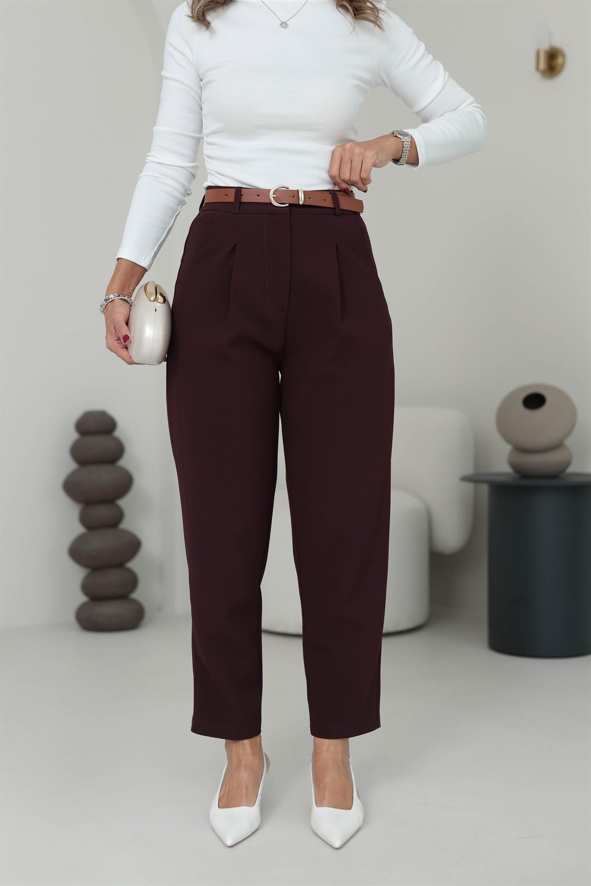 0938K Kemerli Pantolon BORDO