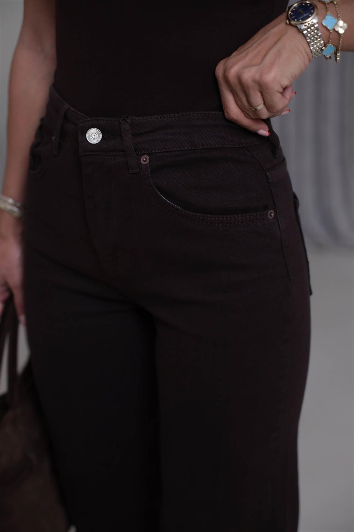 Yüksek Bel Wide Leg Jean ACI KAHVE