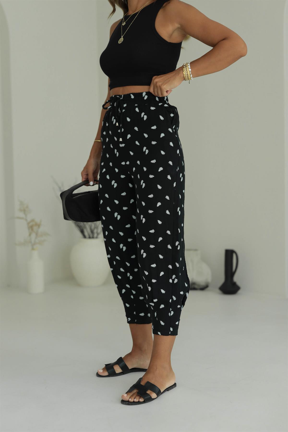 7163 Desenli Müslin Pantolon