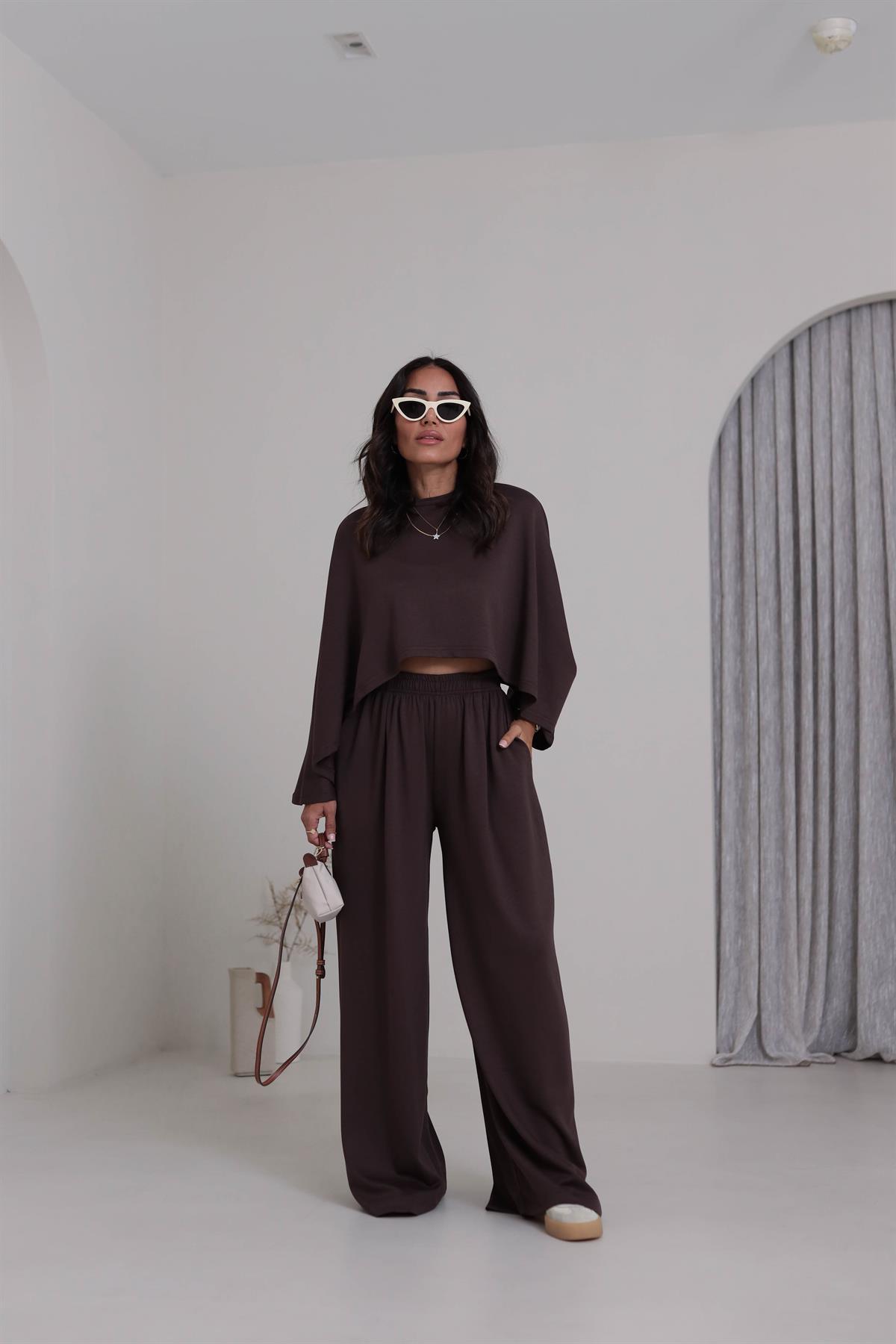 4025 Oys Yarasa Kollu Modal Takım KAHVE