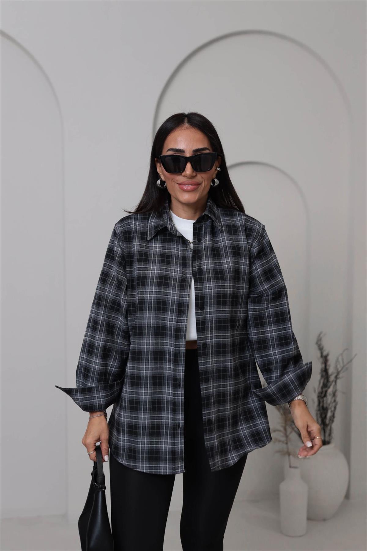 6835 Oversize Kareli Oduncu Gömlek GRİ