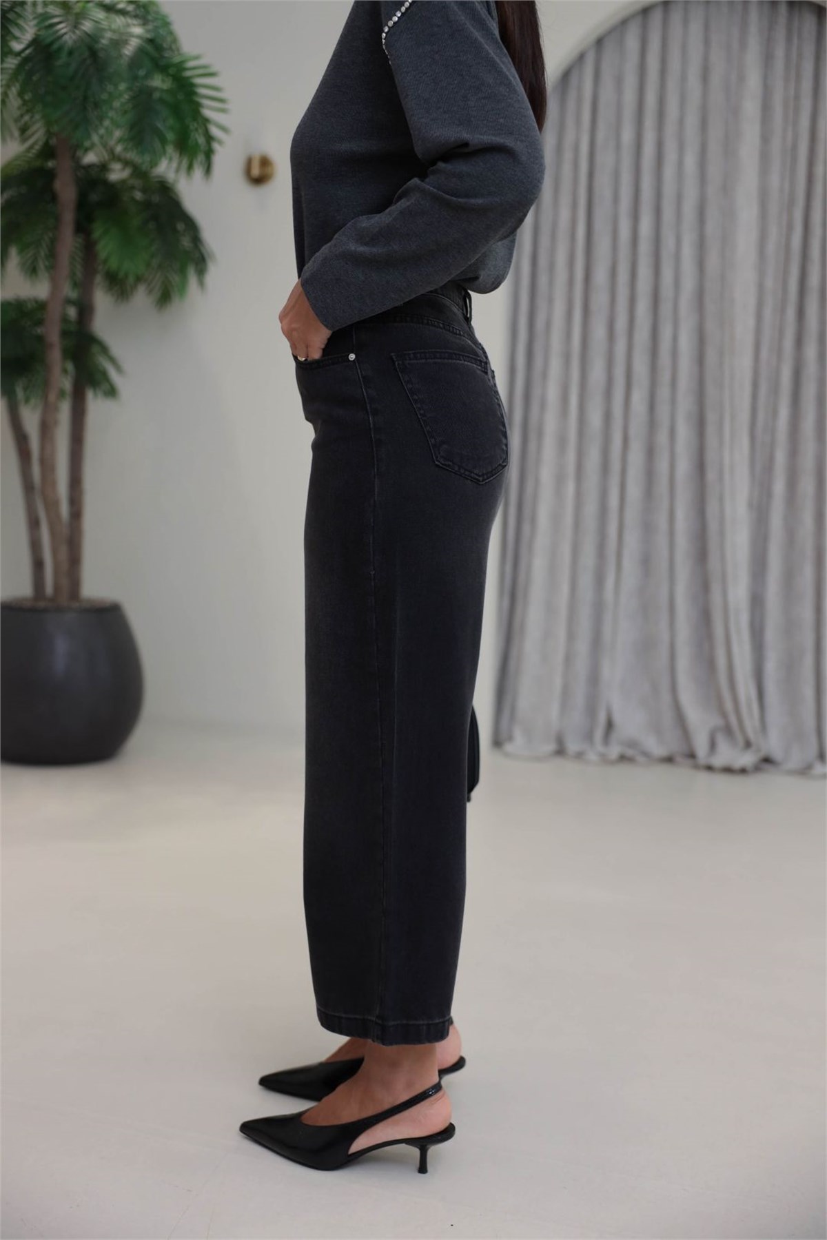 1027 Culotte Tencel Kumaş Pantolon ANTRASİT