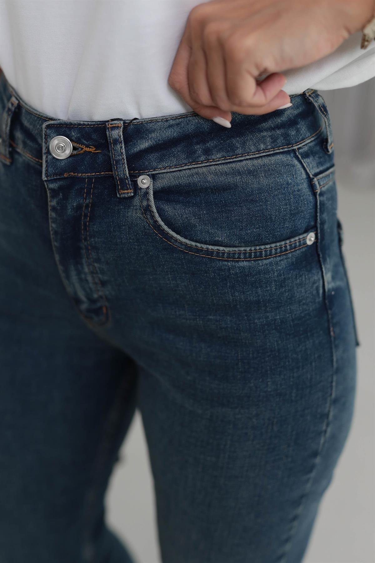 1419 ZA Likralı Mom Jean TİNTLİ MAVİ