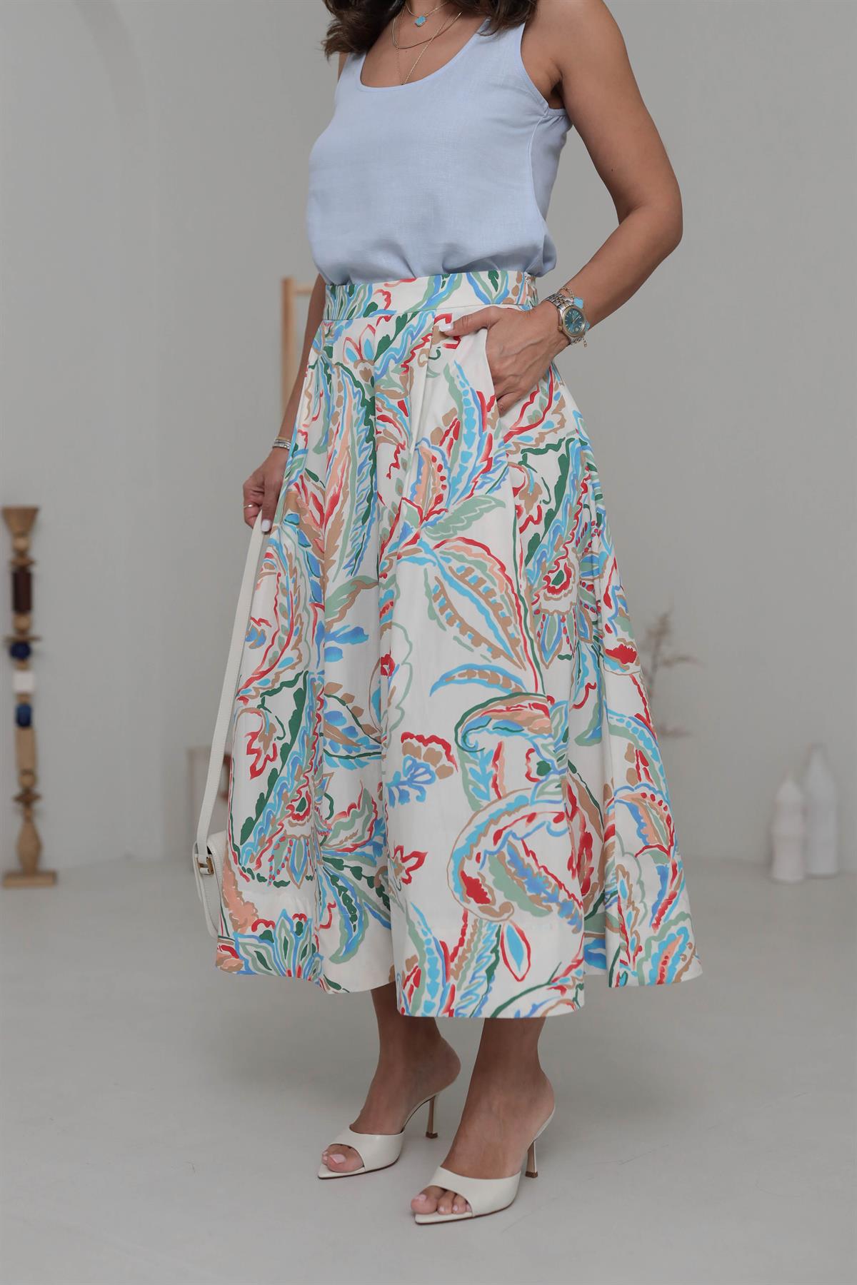 6840 Desenli Midi Boy Etek RENKLİ