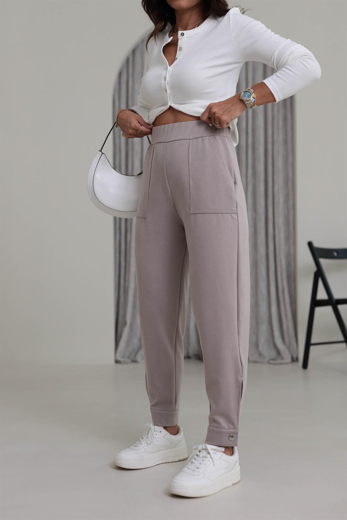 4591 Paçası Düğme Detaylı Cepli Modal Pantolon VİZON